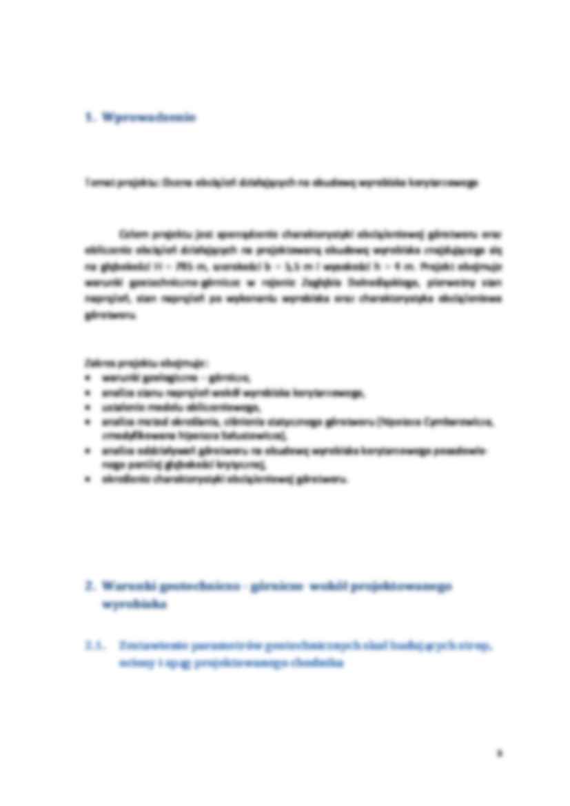 Ocena obciążeń działających na odbudowę wyrobiska korytarzowego-projekt - strona 3