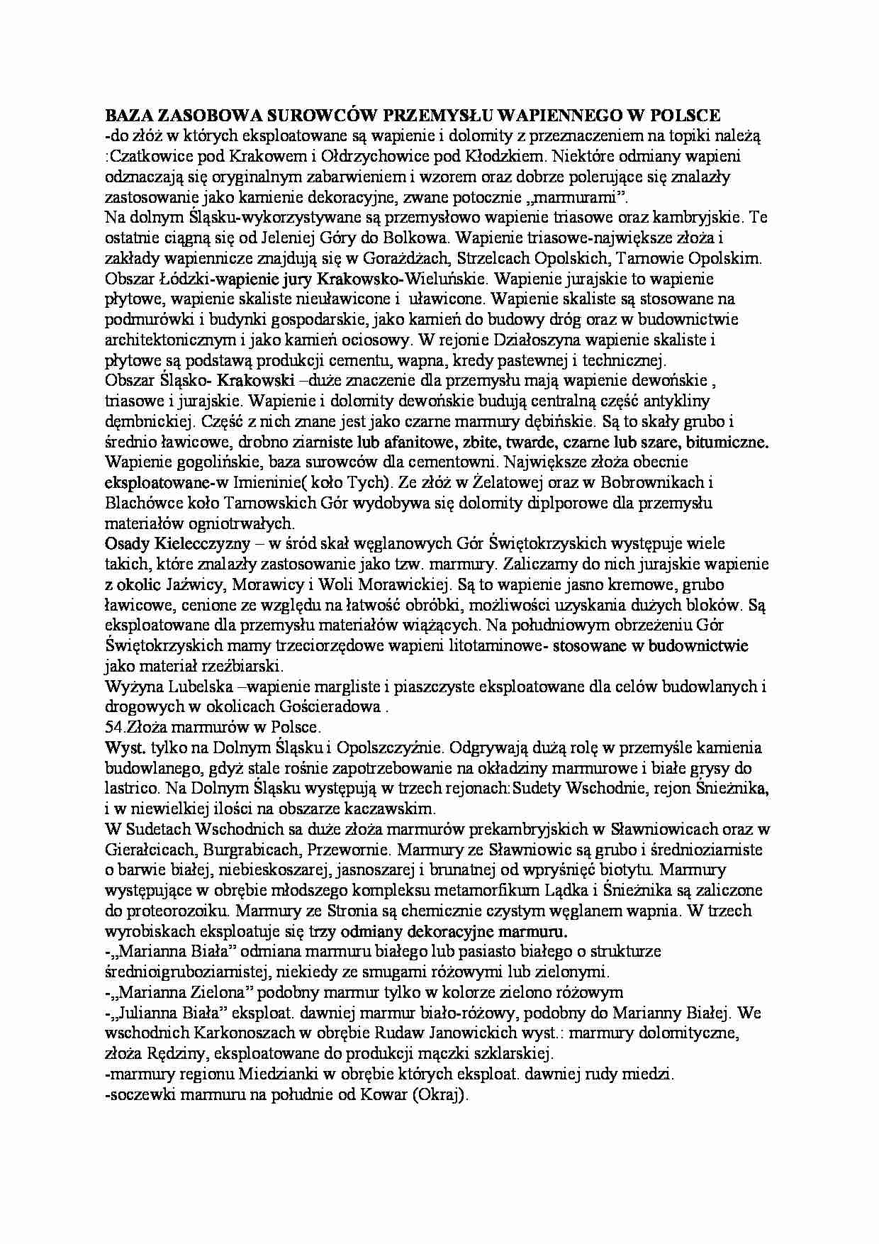 Baza zasobowa surowców przemysłu wapiennego w Polsce-opracowanie - strona 1