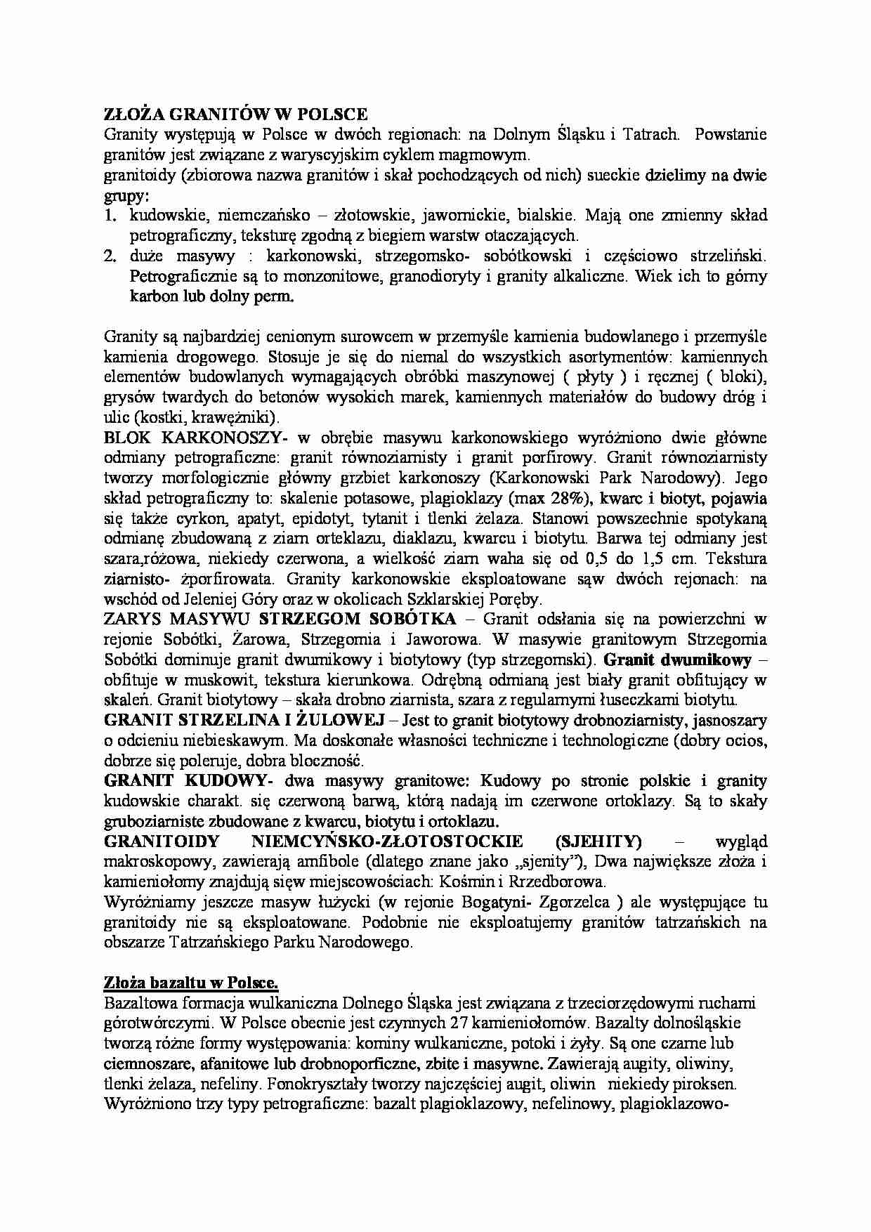 Złoża granitów w Polsce-opracowanie - strona 1