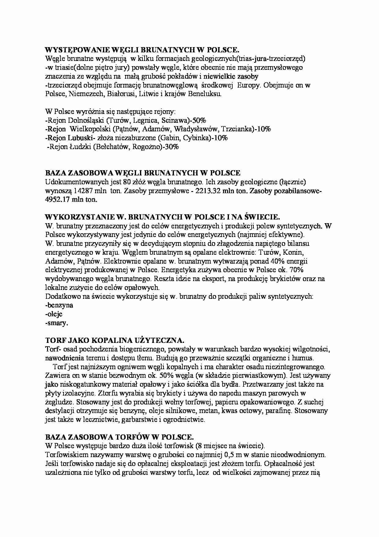 Występowanie węgli brunatnych w Polsce-opracowanie - strona 1