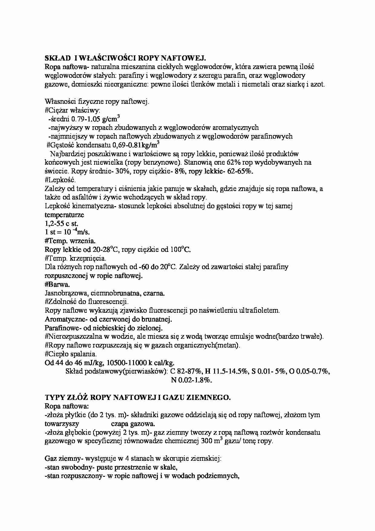 Złoża ropy naftowej i gazu ziemnego- typy, występowanie, właściwości - strona 1