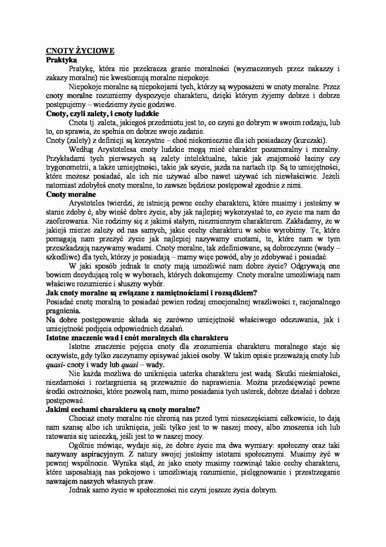 Cnoty życiowe-opracowanie - strona 1