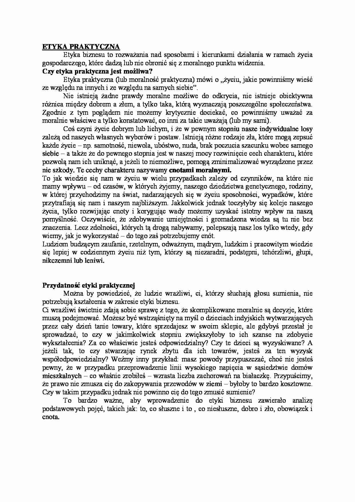 Etyka praktyczna-opracowanie - strona 1