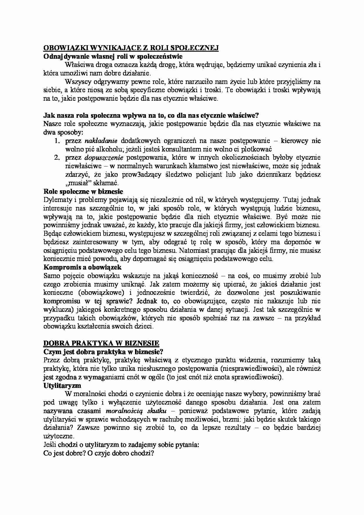 Obowiązki wynikające z roli społecznej-opracowanie - strona 1