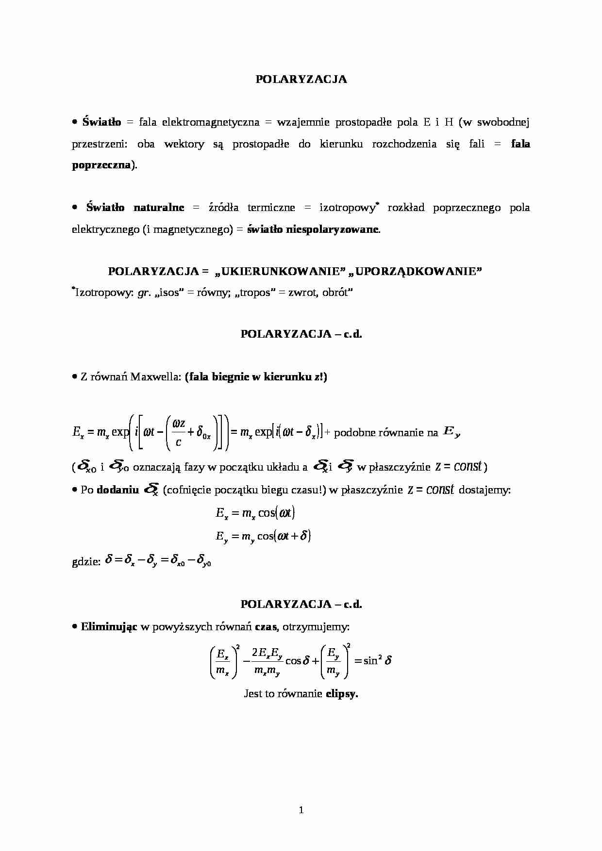 Polaryzacja-opracowanie - światło - strona 1