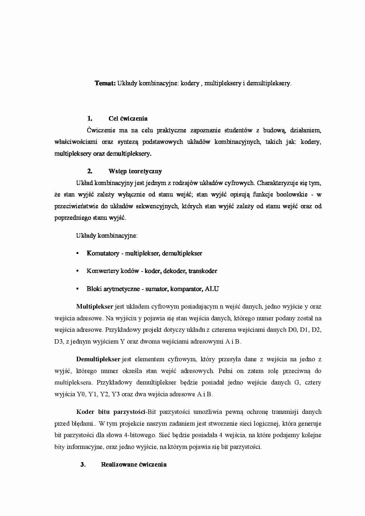 Układy kombinacyjne-kodery, multipleksy i demultipleksery-ćwiczenia - strona 1