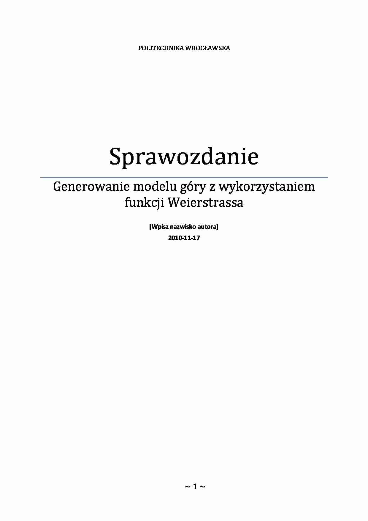 Generowanie modelu góry z wykorzystaniem funkcji Weierstrassa-sprawozdanie - strona 1
