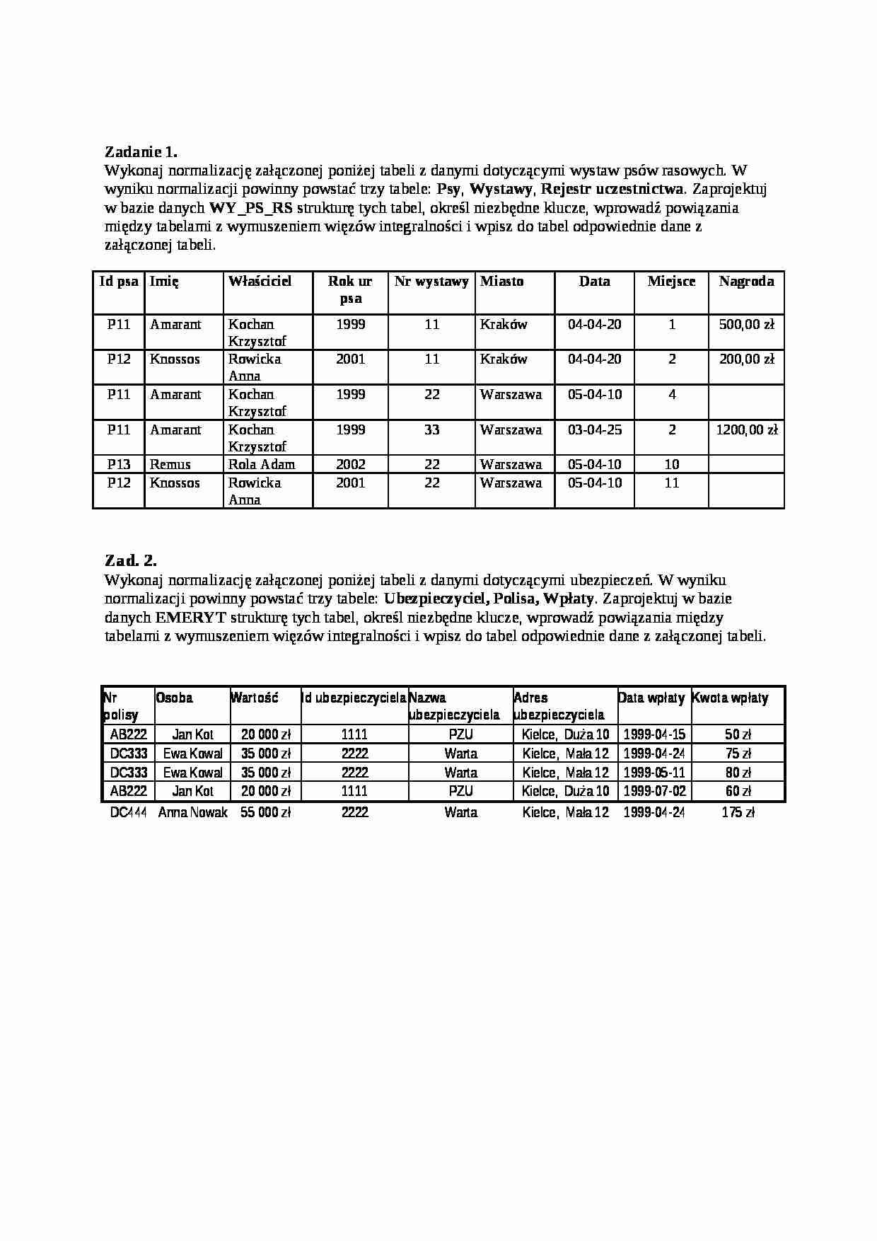 Bazy danych-przykładowe zadania i zagadnienia na egzamin - strona 1