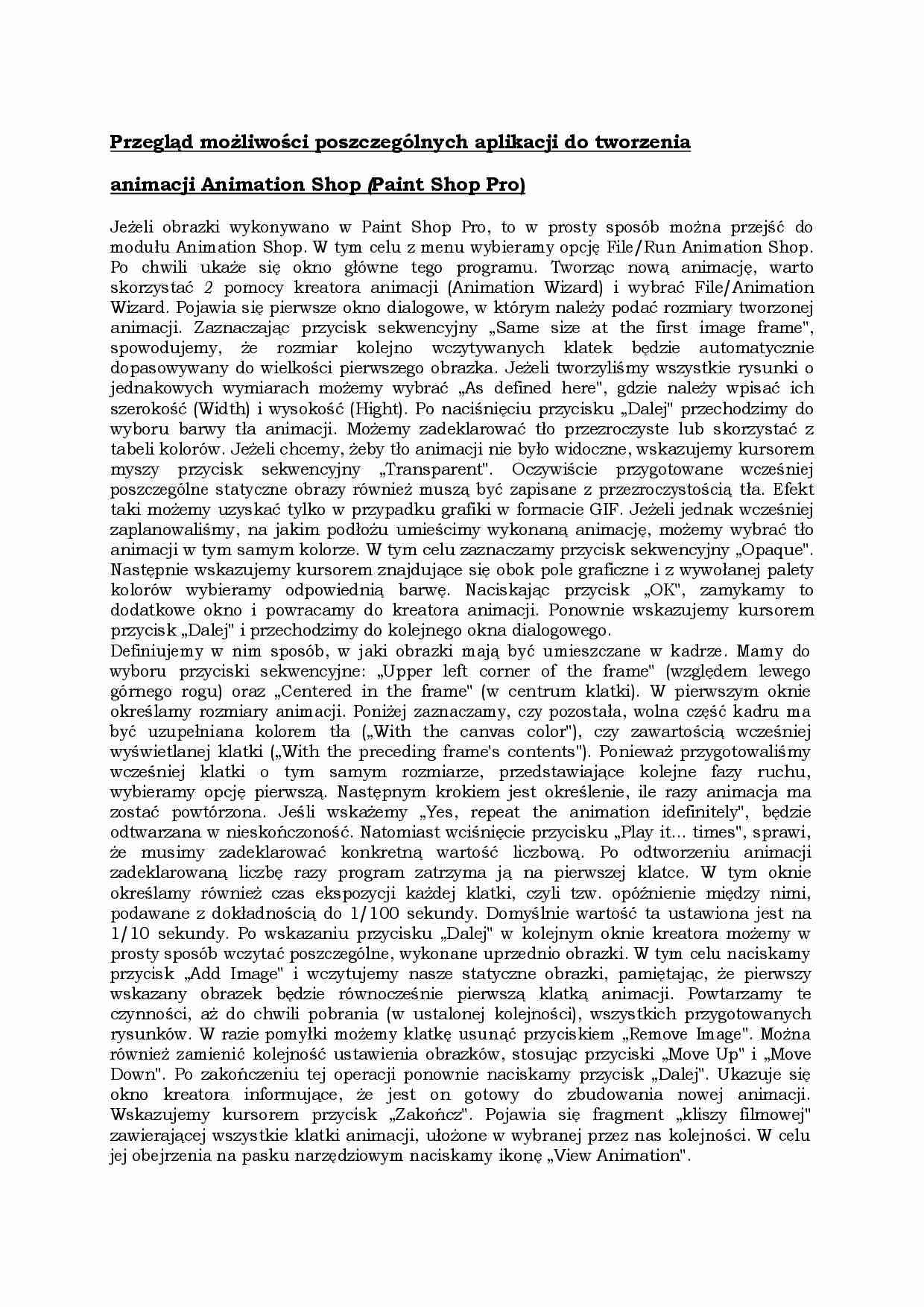 Możiwości poszczególnych aplikacji do tworzenia animacji Animation Shop-opracowanie - strona 1