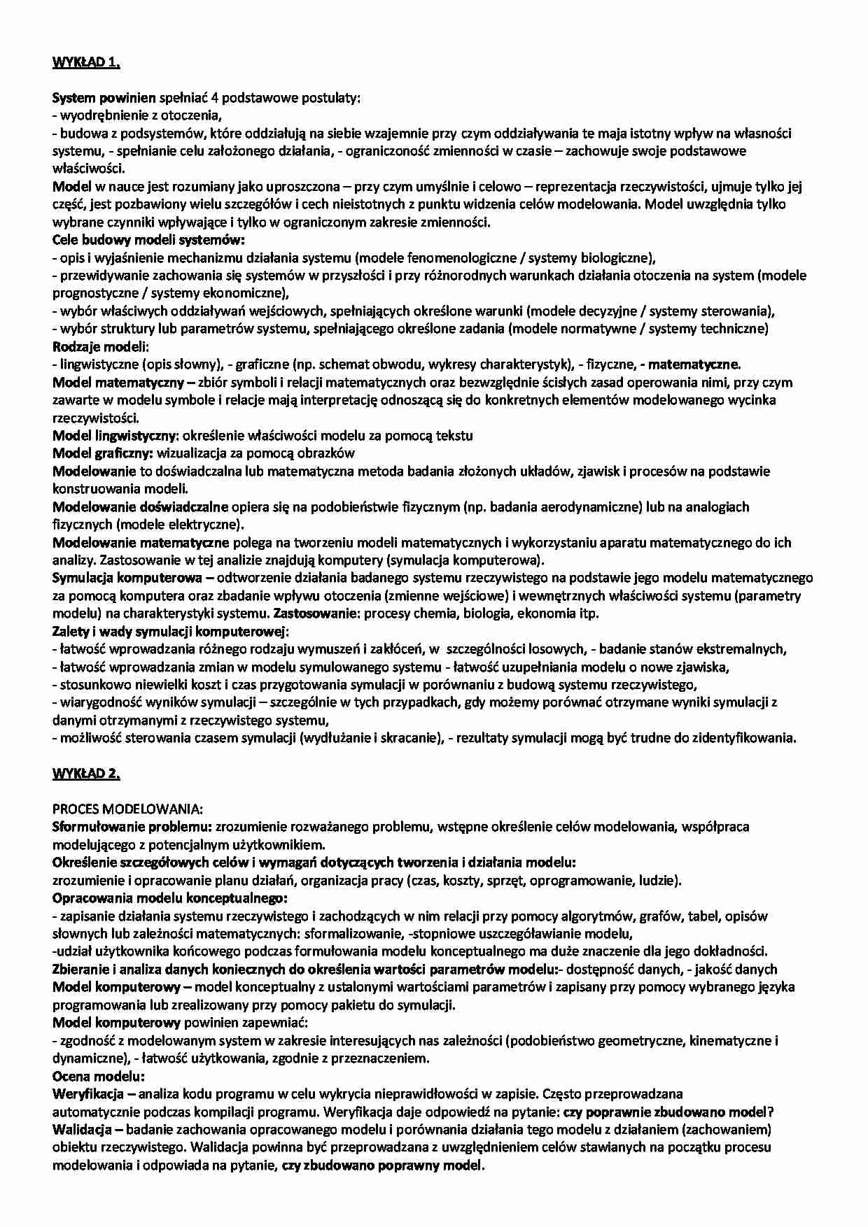 Modelowanie i symulacja systemów-notatki z wykładów - strona 1