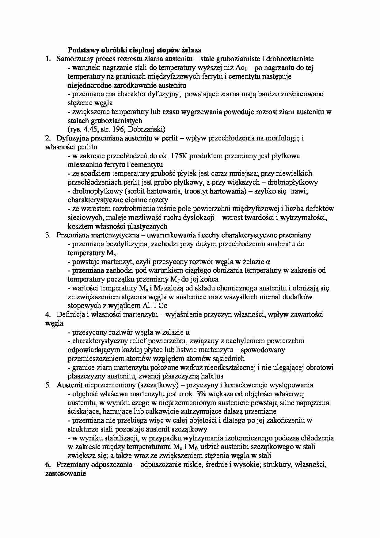 Podstawy obróbki cieplnej stopów żelaza-opracowanie - strona 1