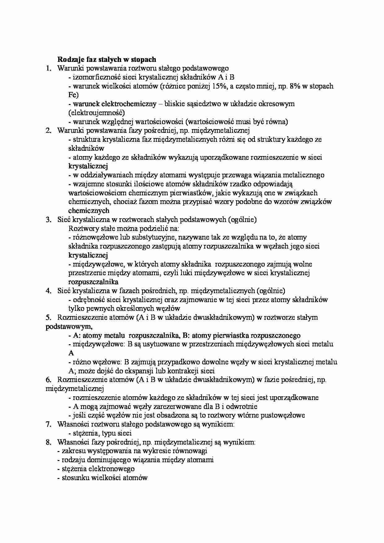 Rodzaje faz stałych w stopach-opracowanie - strona 1
