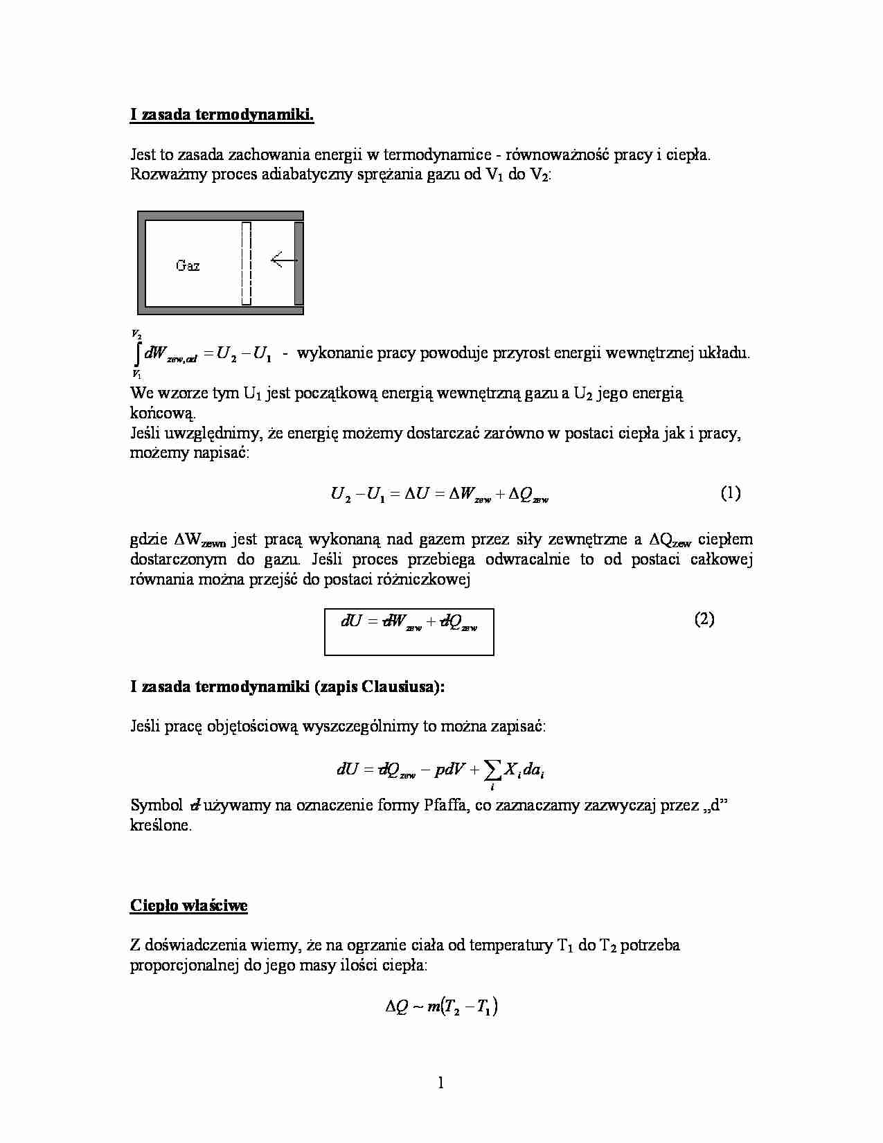 I zasada termodynamiki-opracowanie - strona 1