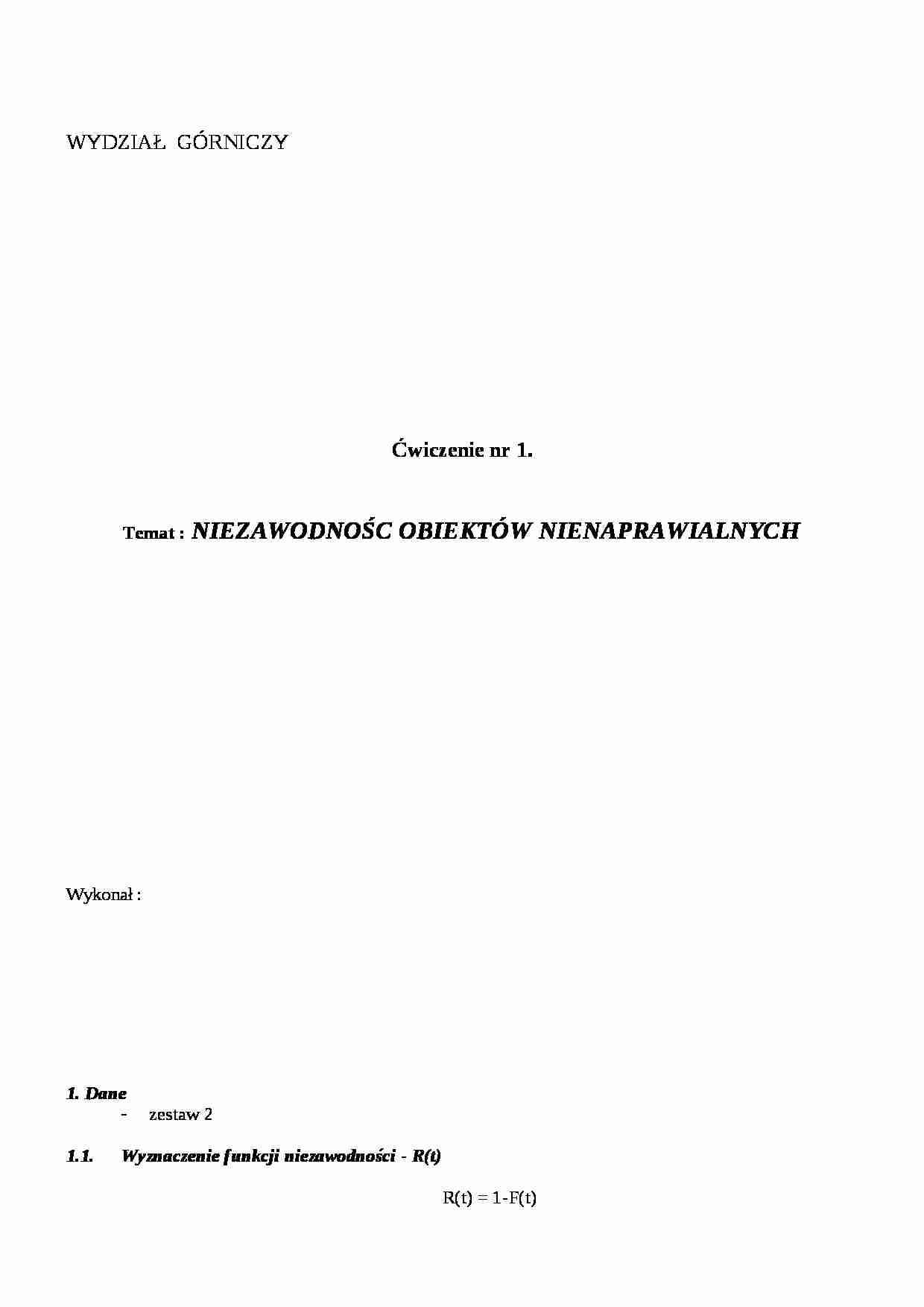 Niezawodność obiektów nienaprawialnych-opracowanie - strona 1