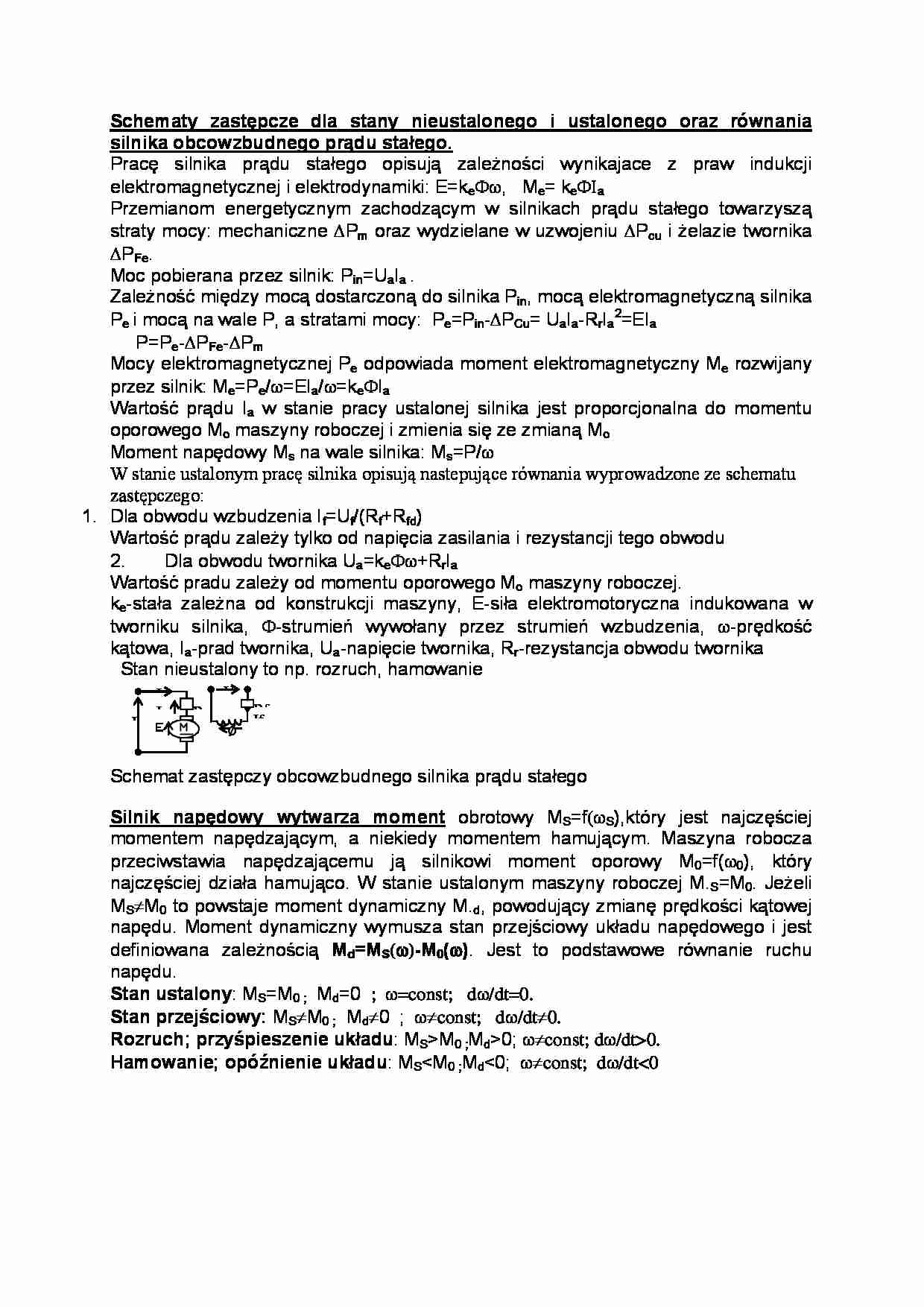 Schematy zastępcze dla stanu nieustalonego i ustalonego-opracowanie - strona 1