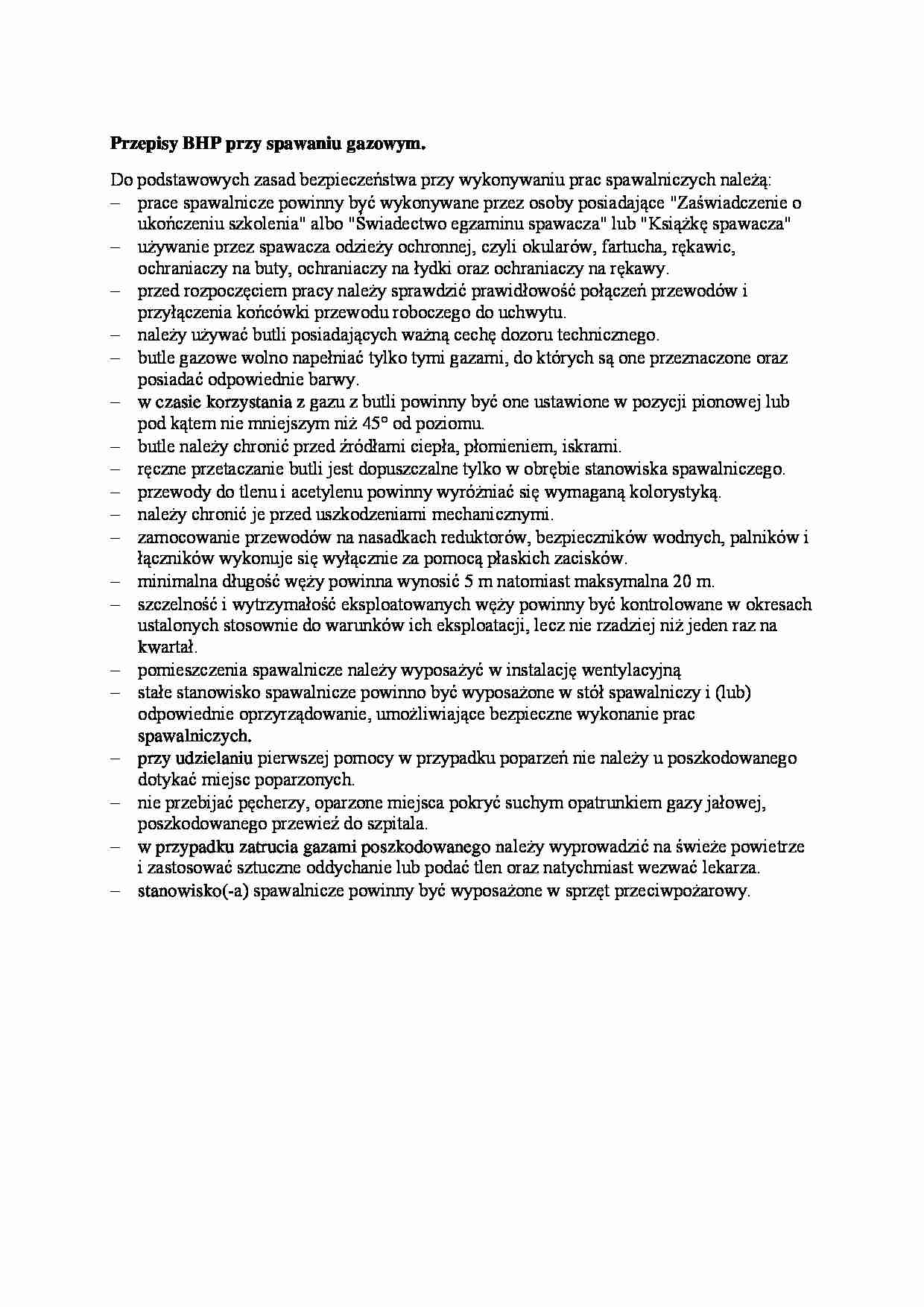 Przepisy BHP przy spawaniu gazowym-opracowanie - strona 1