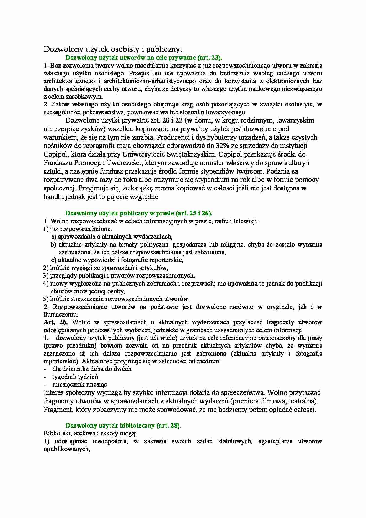 Dozwolony użytek osobisty i publiczny-opracowanie - strona 1