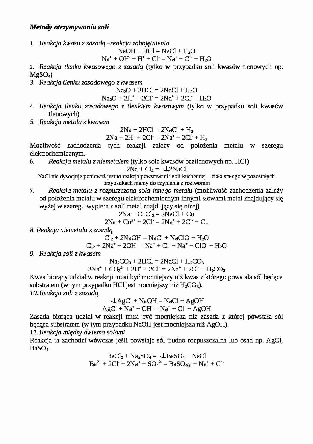Metody otrzymywania soli-opracowanie - strona 1