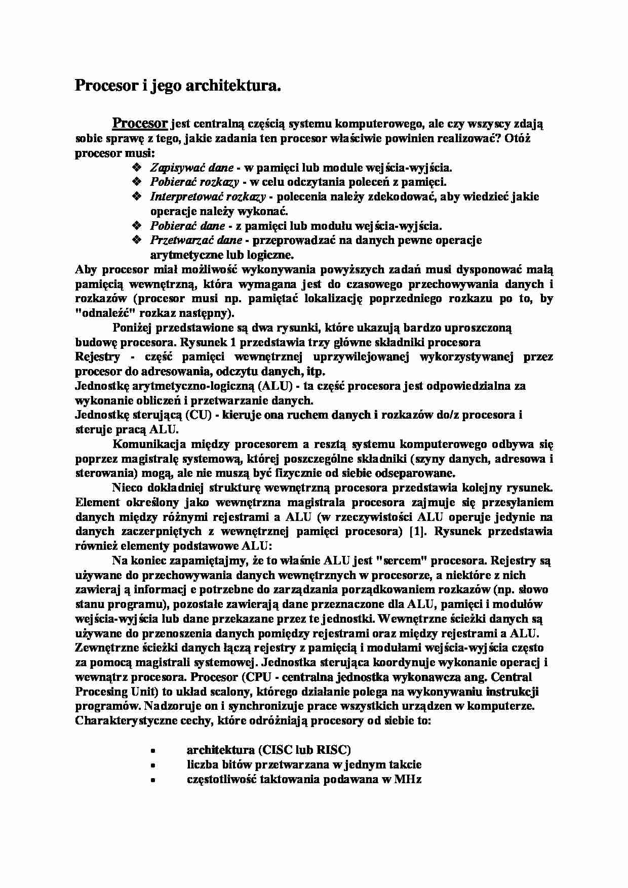 Procesor i jego architektura-opracowanie - strona 1