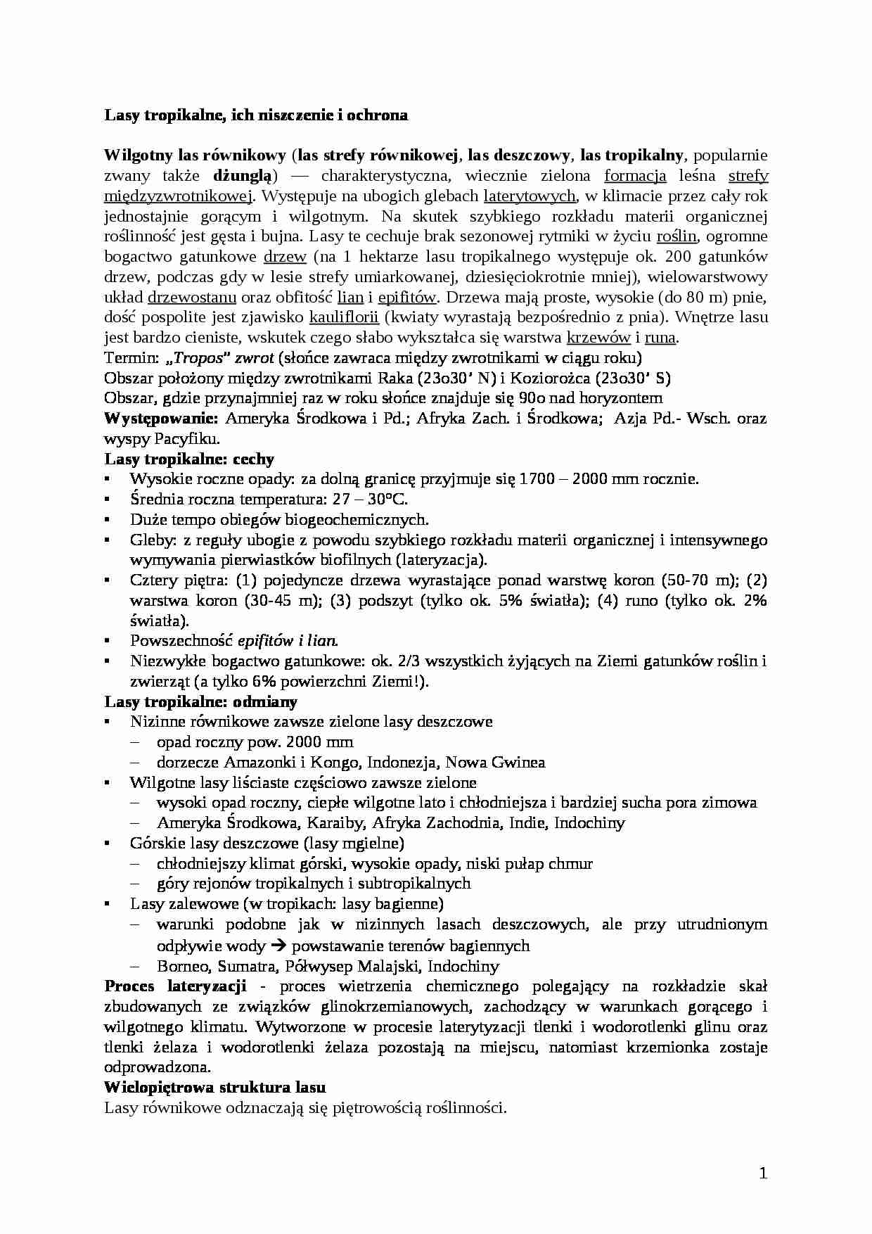 Lasy tropikalne, ich niszczenie i ochrona-opracowanie - strona 1