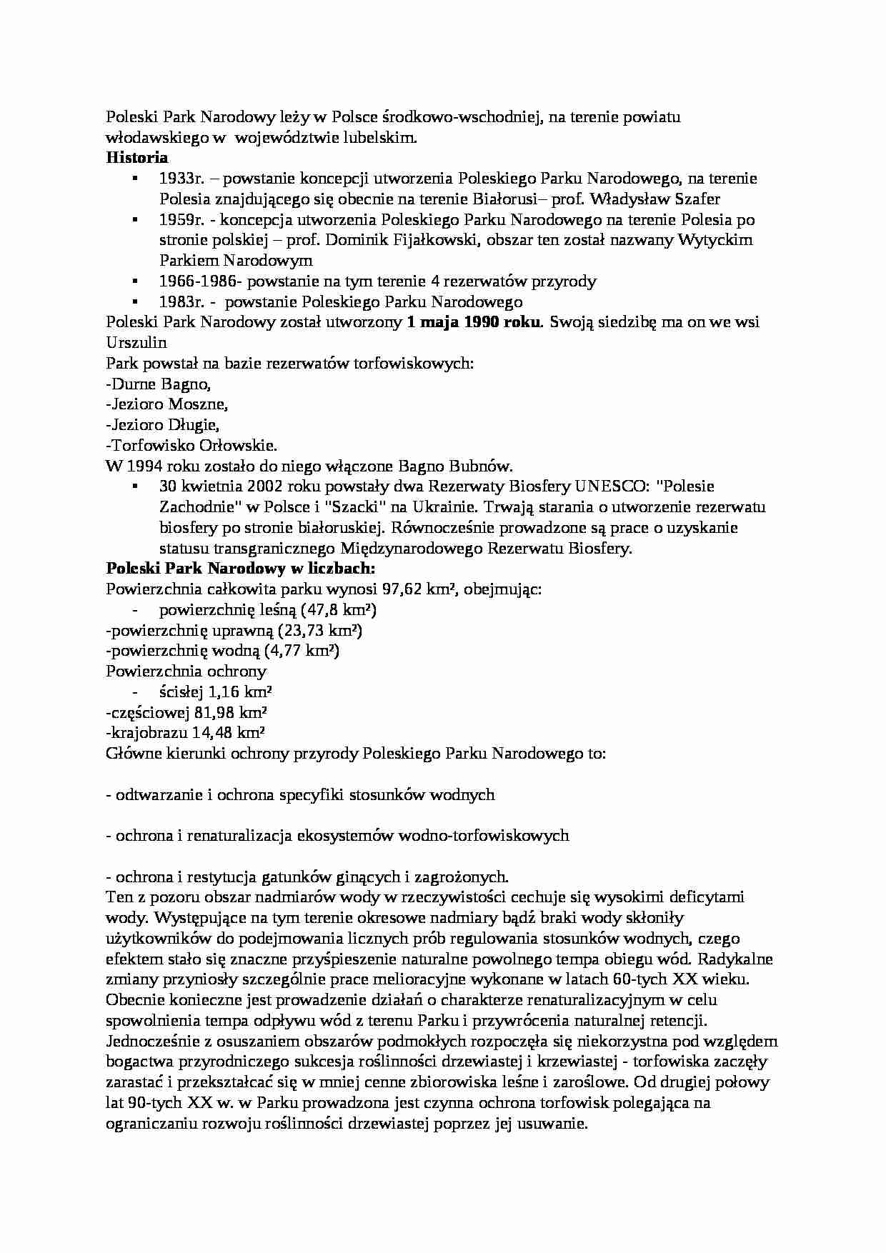 Poleski Park Narodowy-opracowanie - strona 1