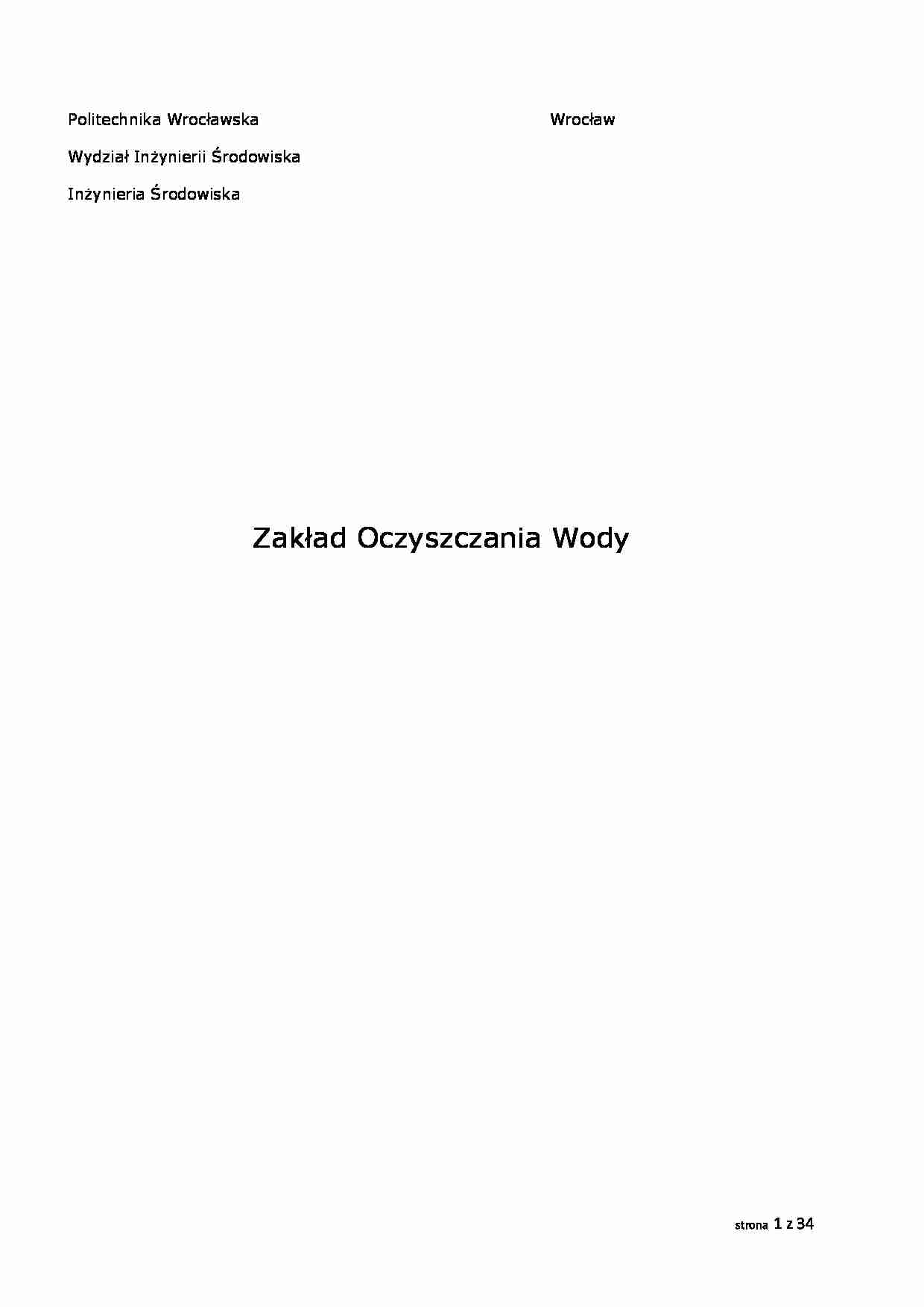 Zakład oczyszczania wody-opracowanie - strona 1