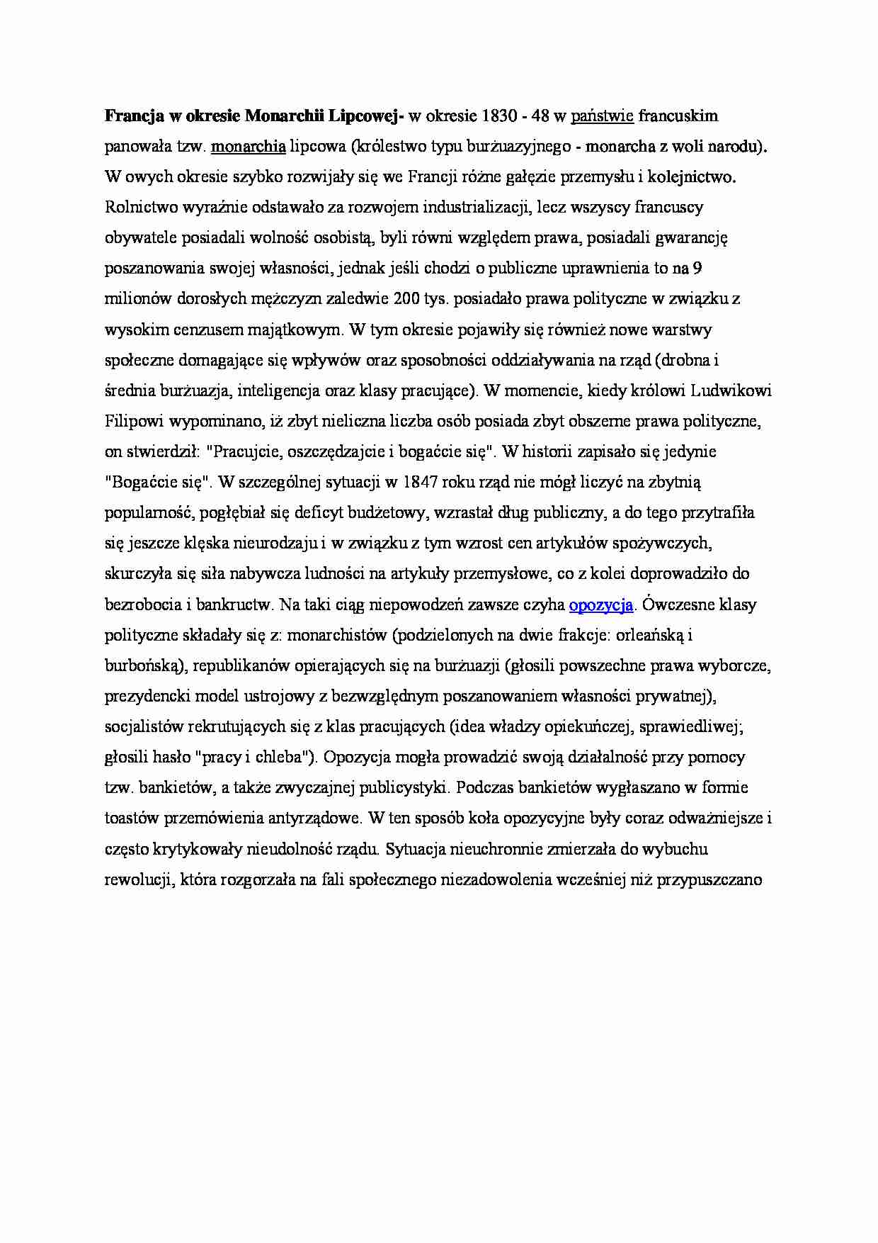 Francja w okresie Monarchii Lipcowej - strona 1