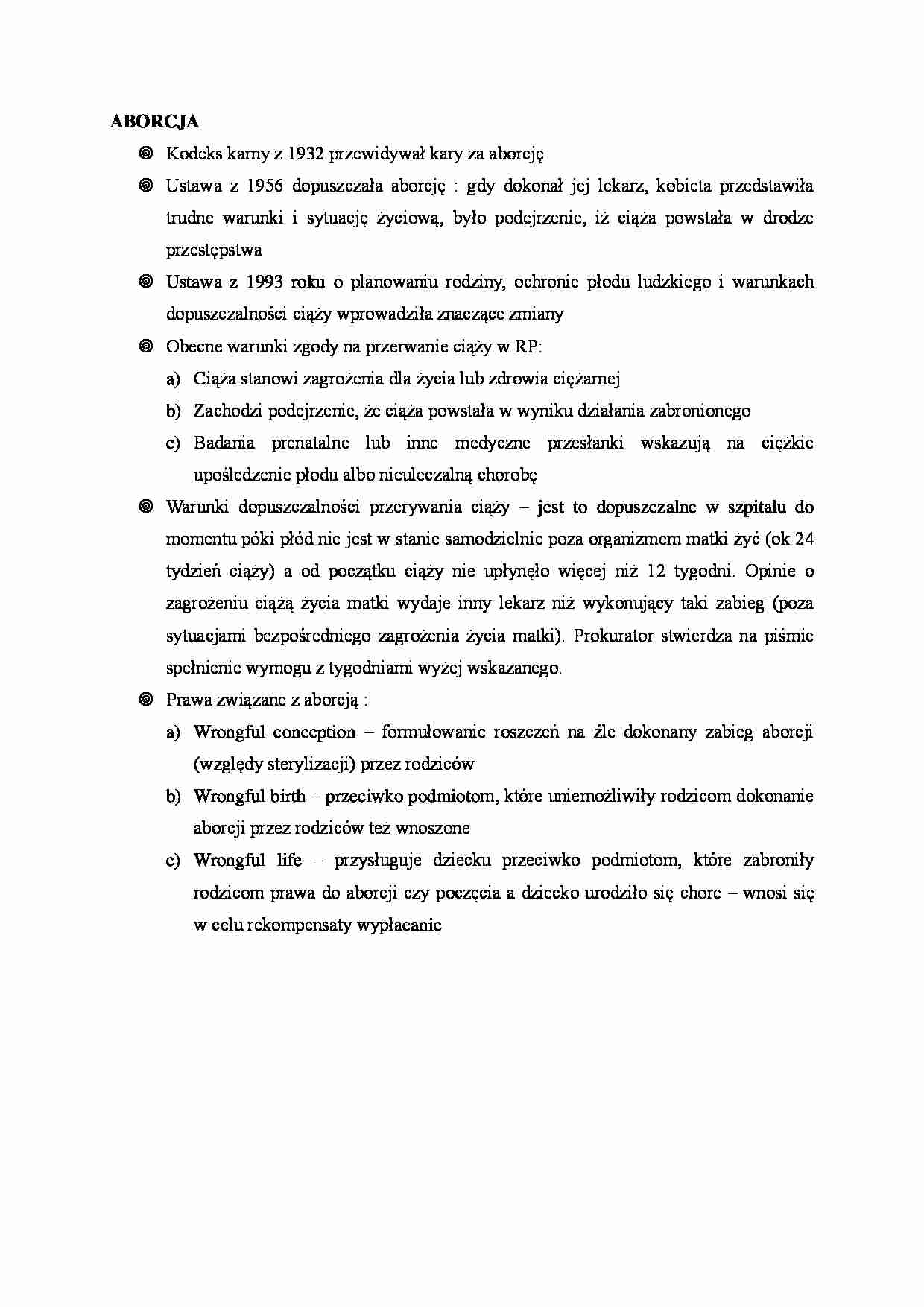 Aborcja - Warunki dopuszczalności przerywania ciąży  - strona 1