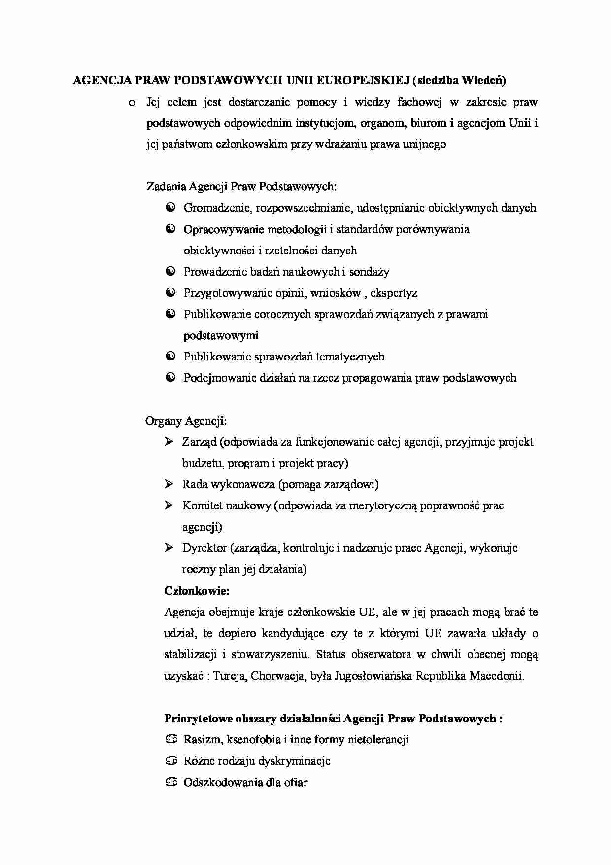 Agencja praw podstawowych UE - strona 1