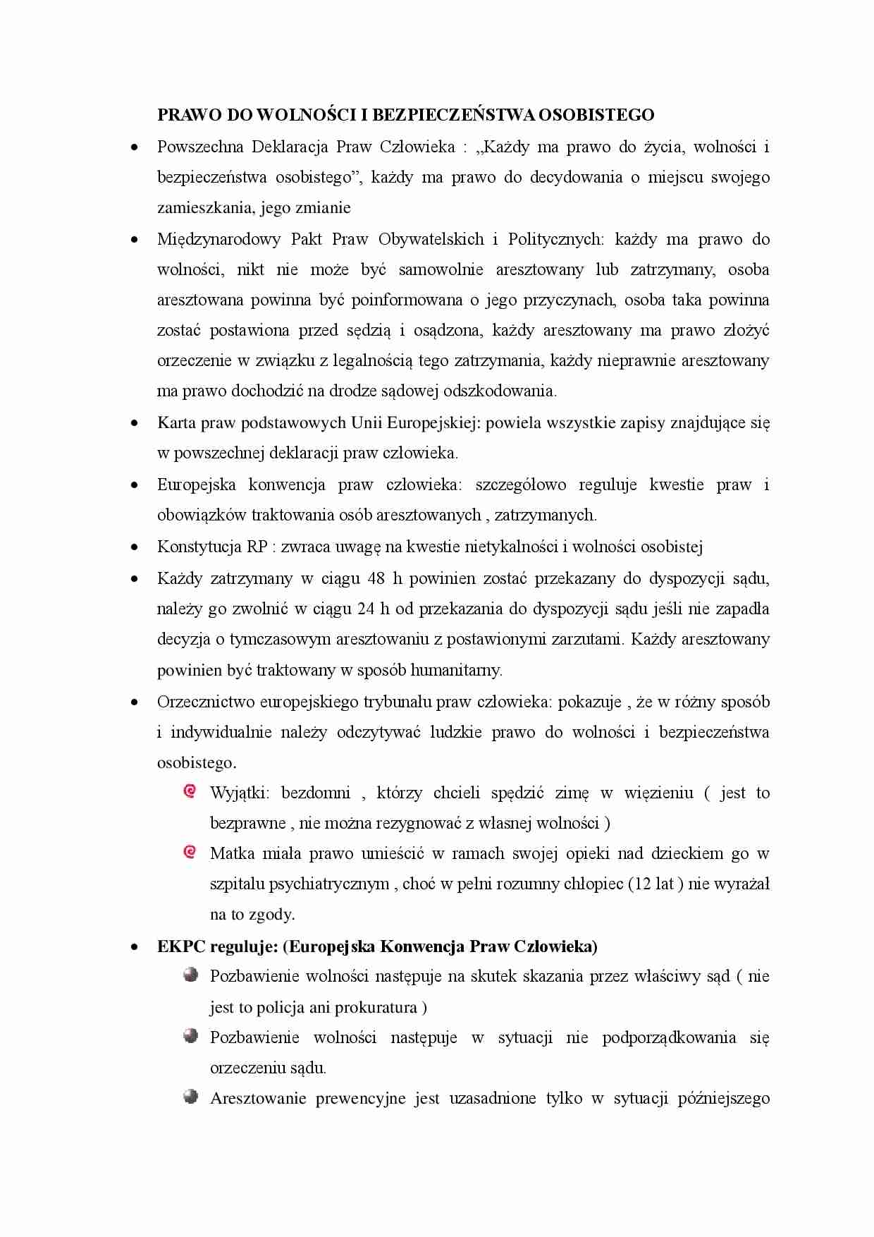 Prawo do wolności i bezpieczeństwa osobistego - strona 1