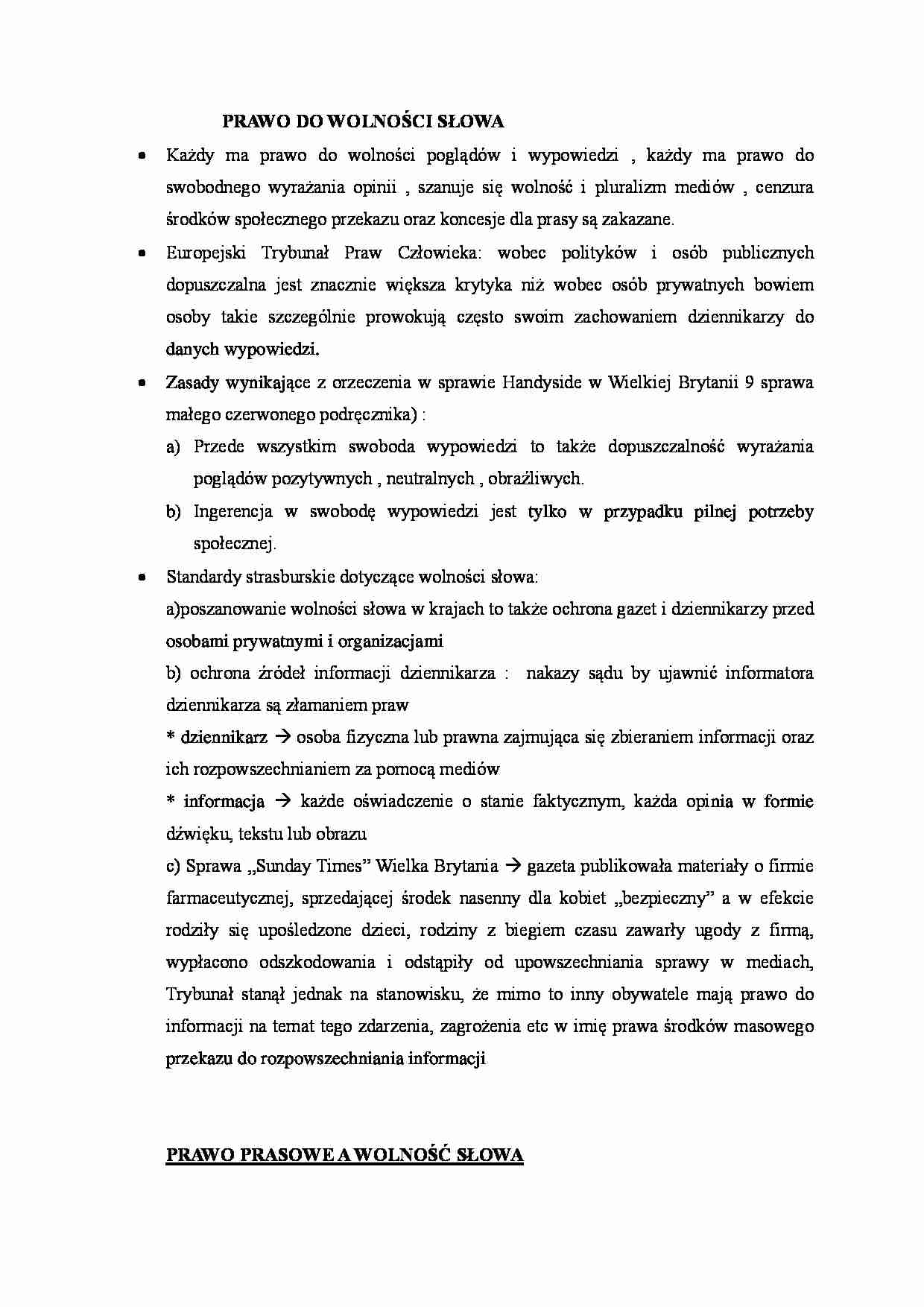 Prawo do wolności słowa - Prawo prasowe - strona 1