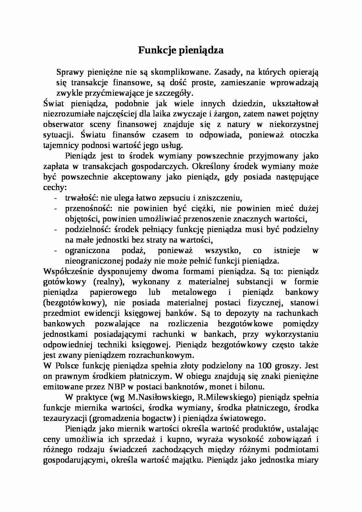 Funkcje pieniądza - strona 1