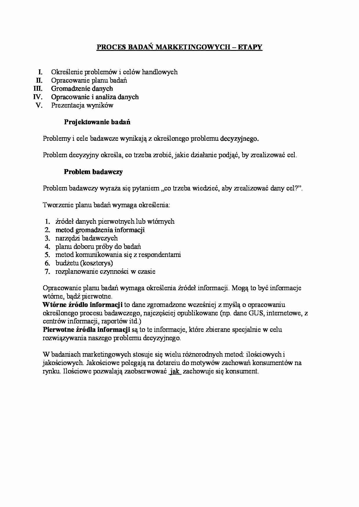 PROCES BADAŃ MARKETINGOWYCH - strona 1