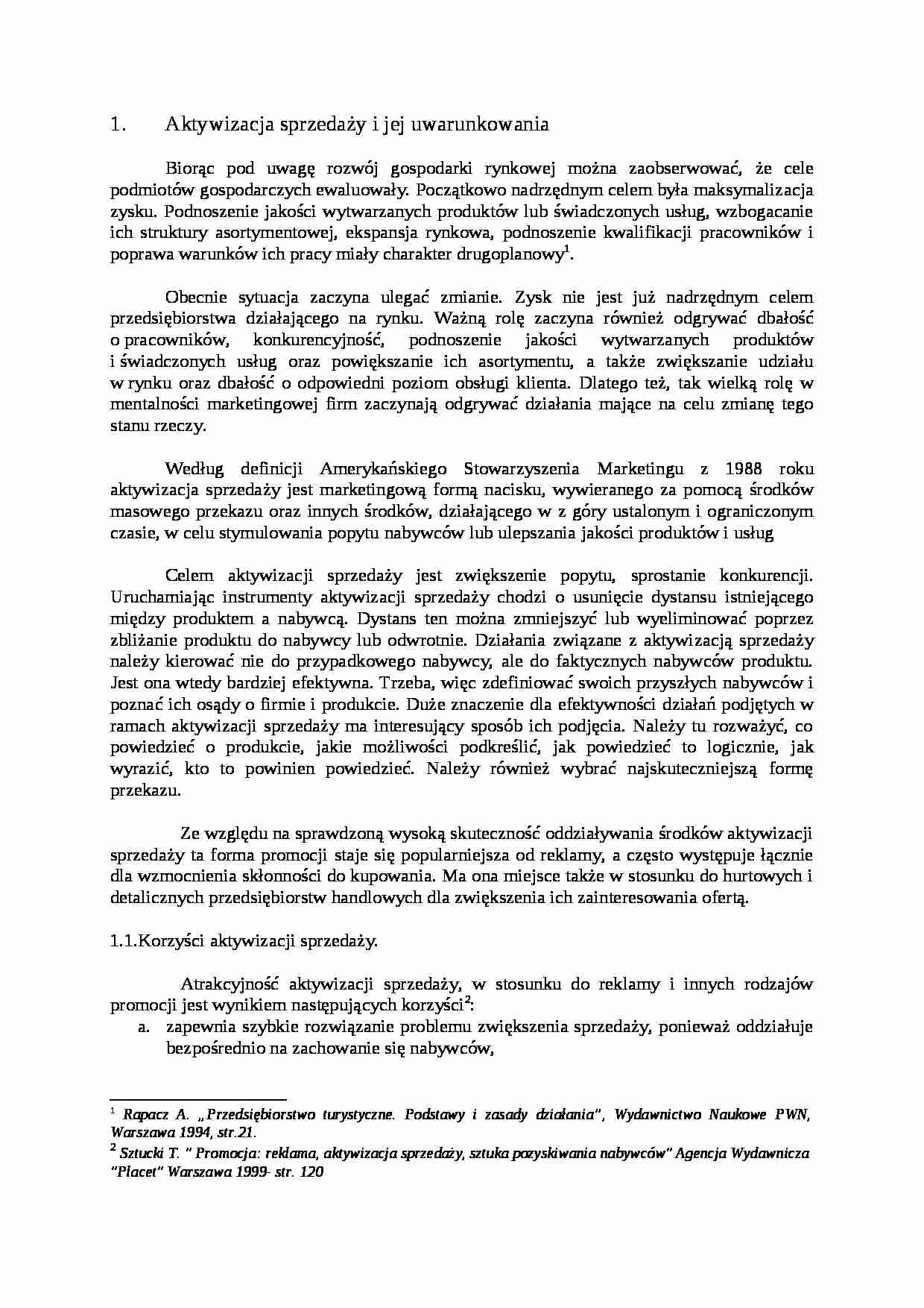 Aktywizacja sprzedaży i jej uwarunkowania - strona 1