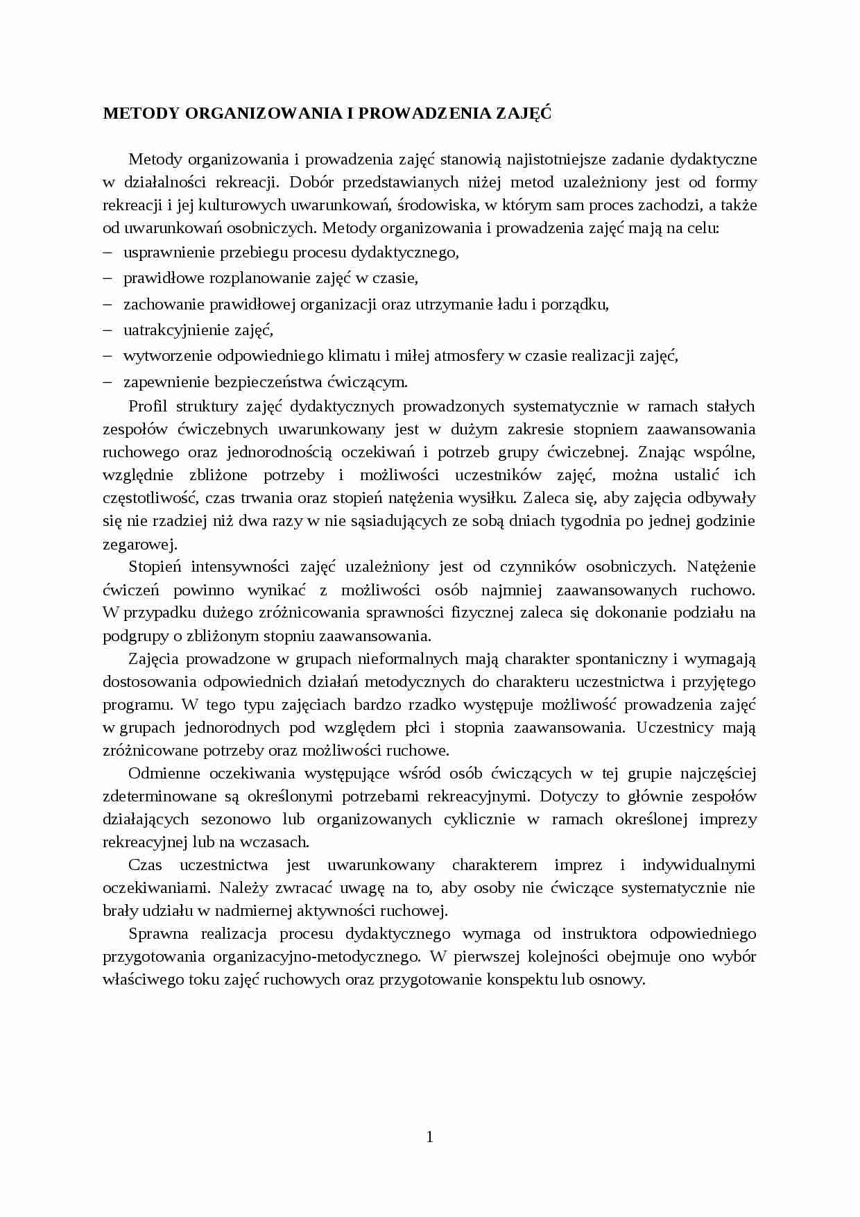 metody organizowania i prowadzenia zajęć referat ćwiczenia - strona 1