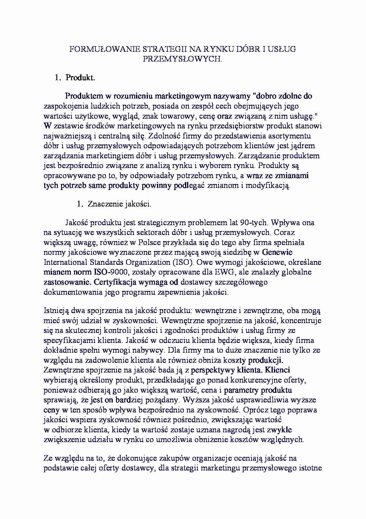 FORMUŁOWANIE STRATEGII NA RYNKU DÓBR - strona 1