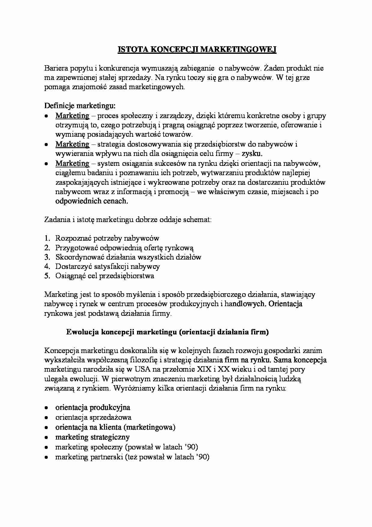 Istota koncepcji marketingowej - strona 1