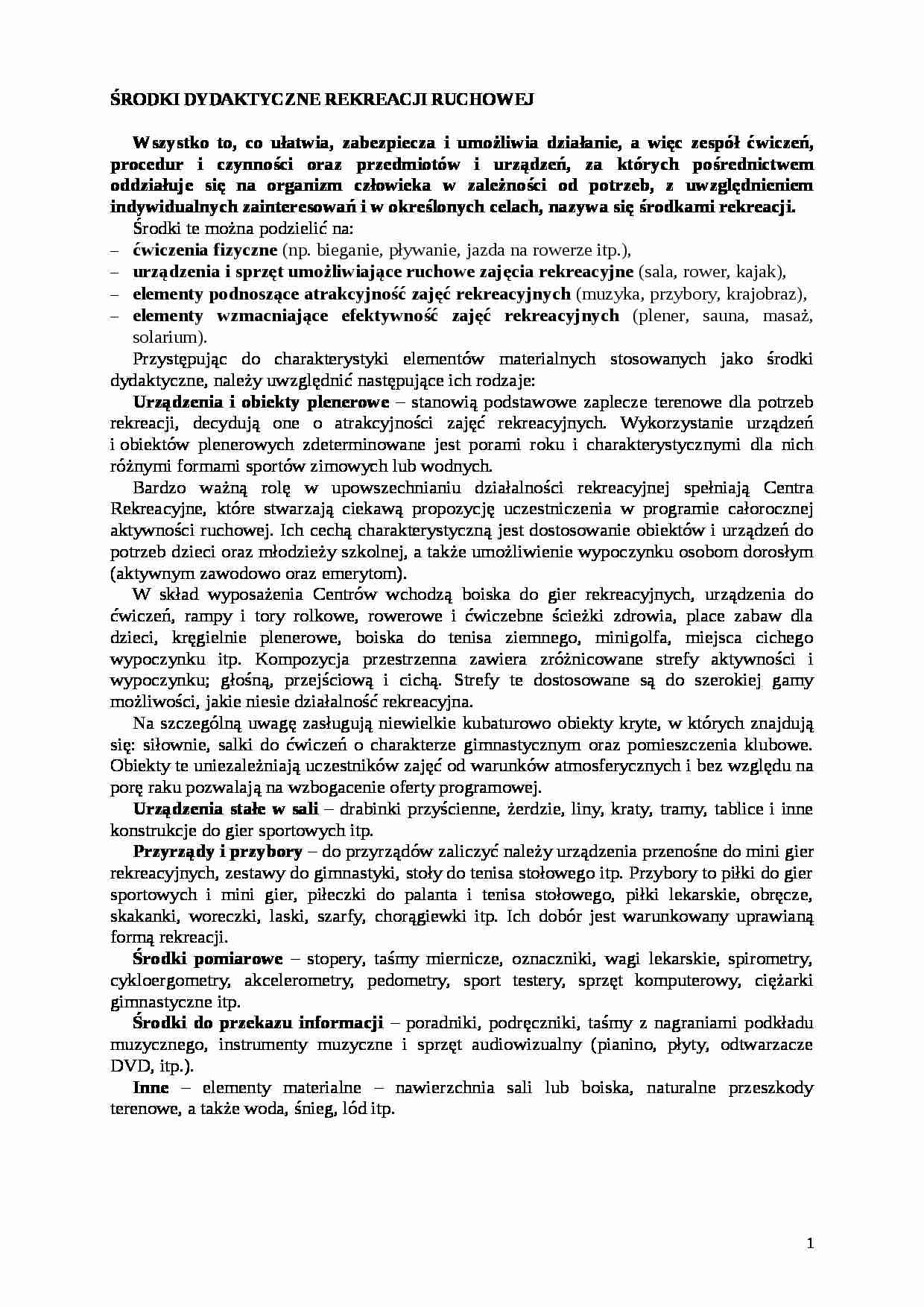 środki dydaktyczne w rekreacji ruchowej referat ćwiczenia - strona 1