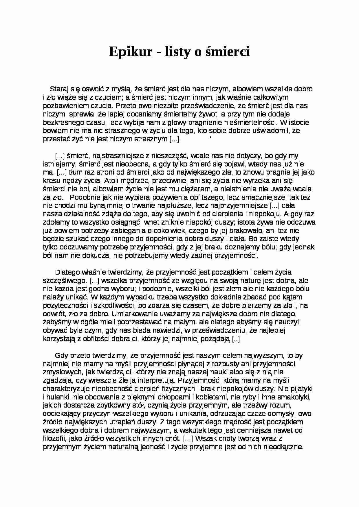 Epikur - listy o śmierci - strona 1