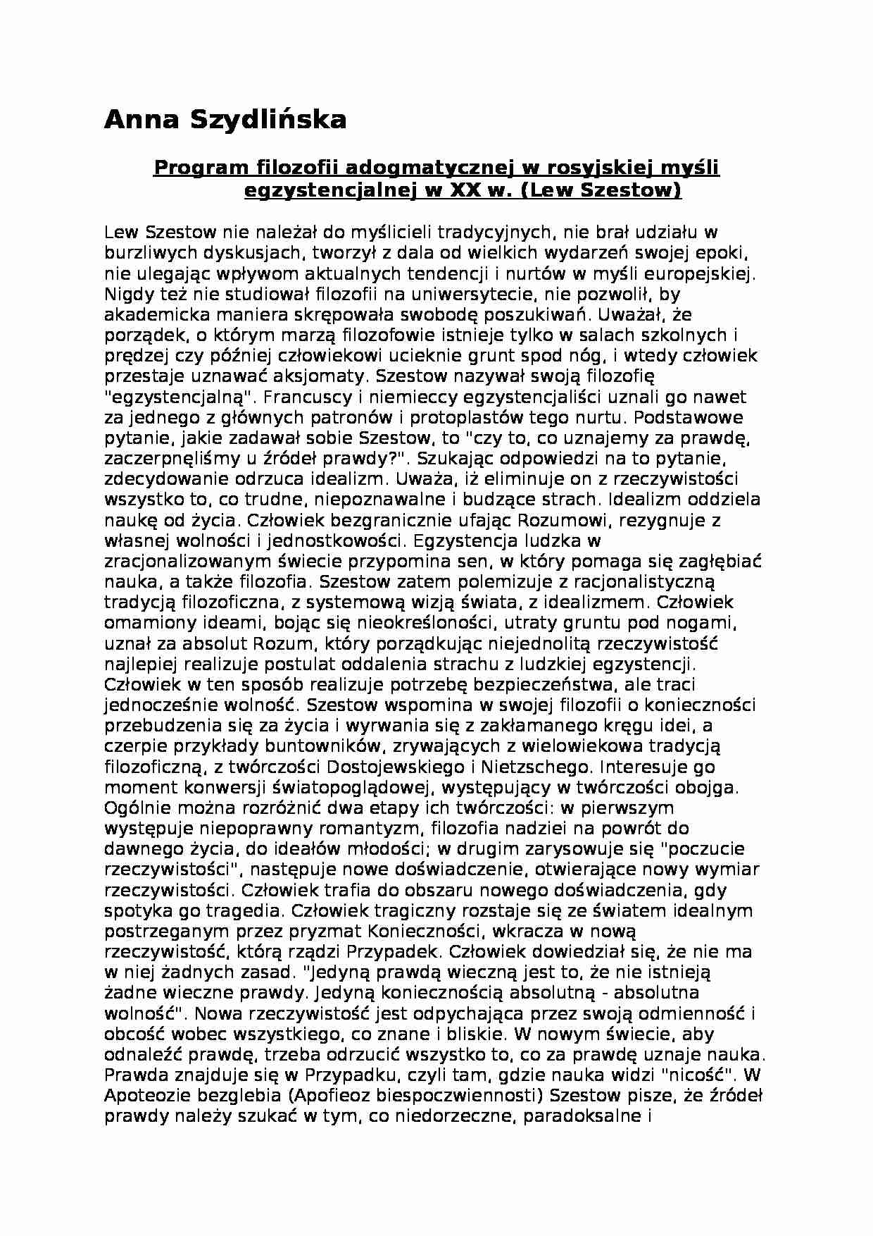 Filozofia adogmatyczna w rosyjskiej myśli egzystencjalnej - strona 1