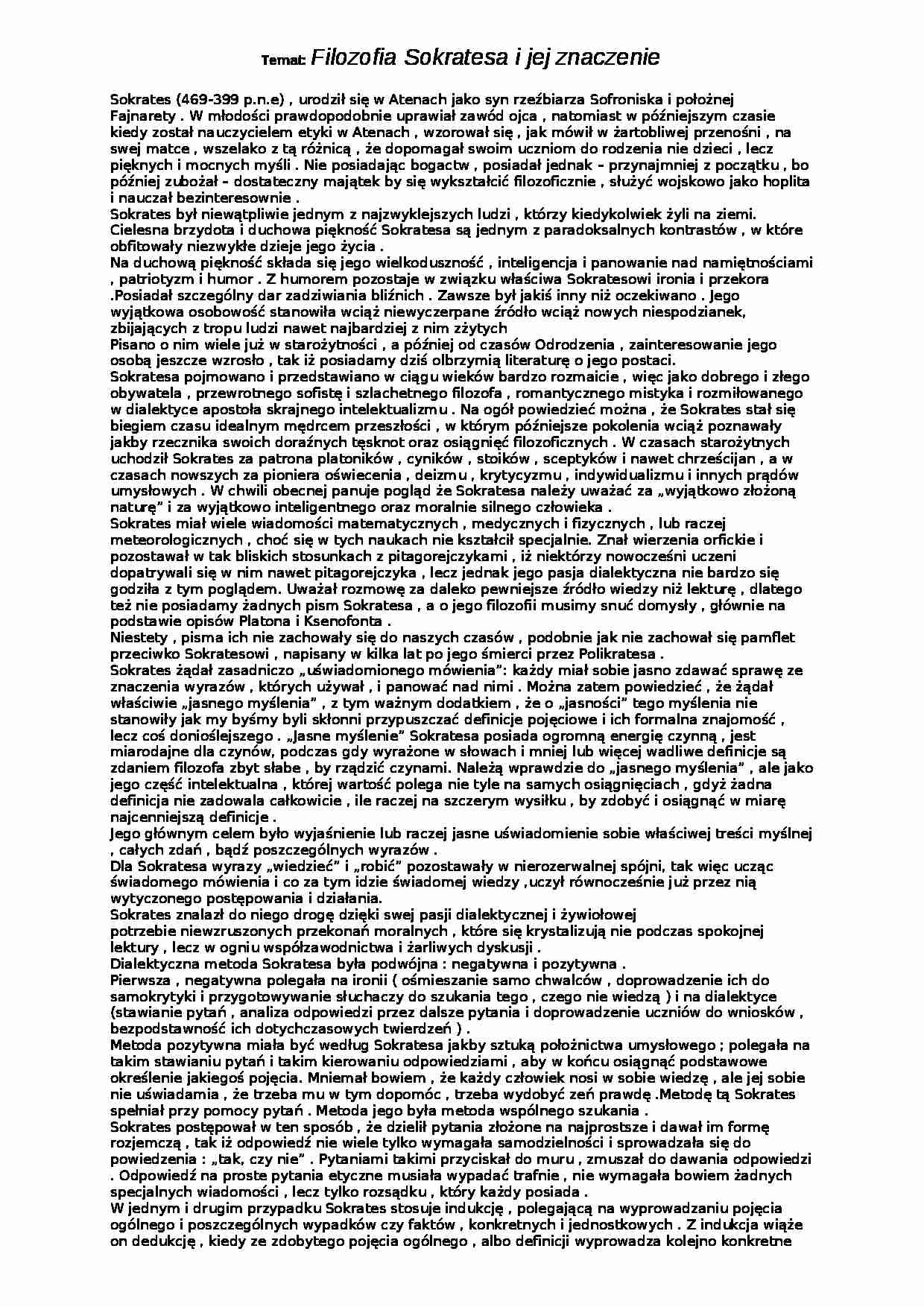Filozofia Sokratesa i jej znaczenie - strona 1