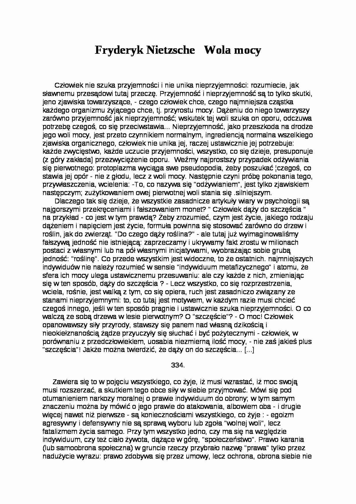 Fryderyk Nietzsche, Wola mocy - strona 1