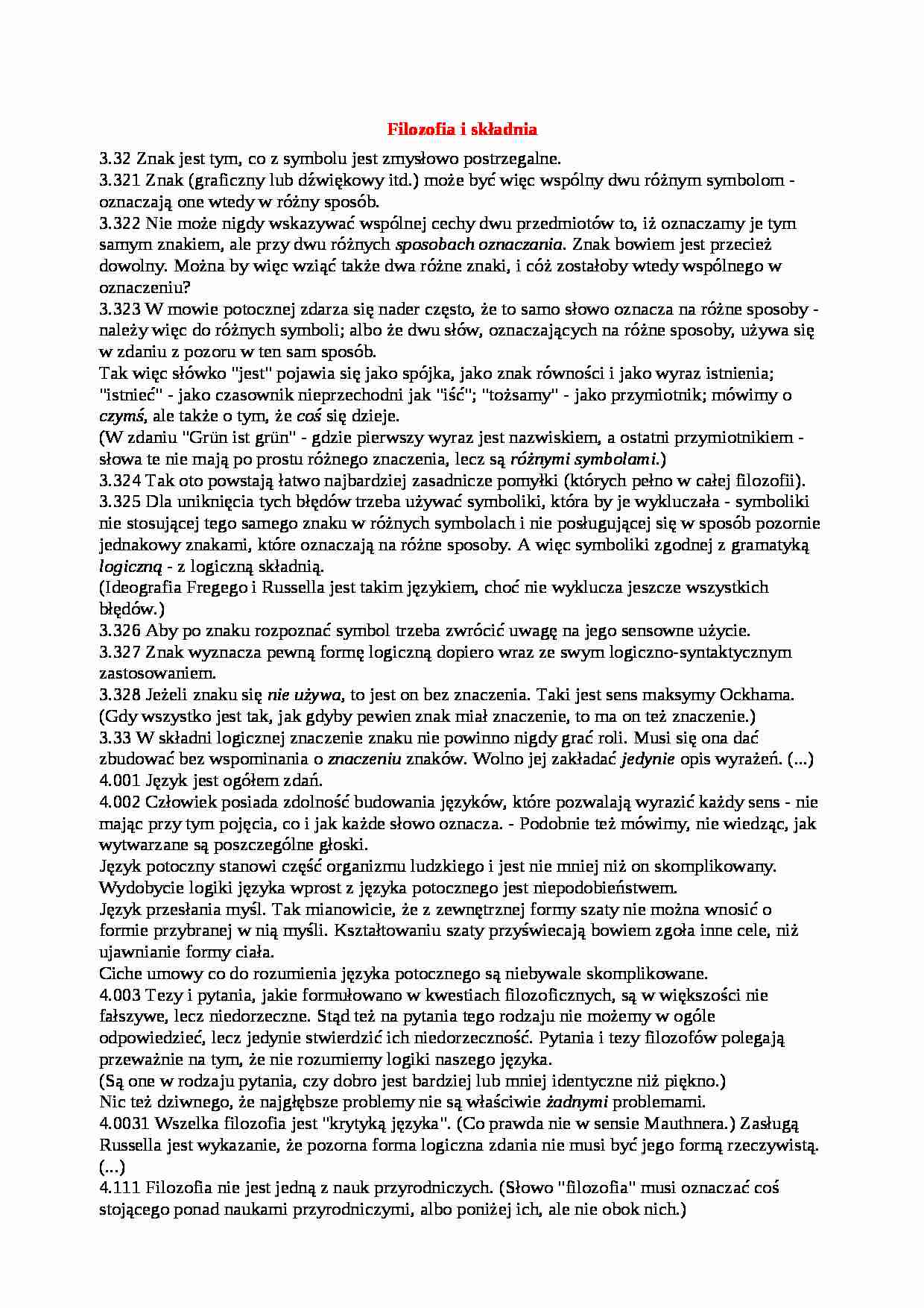 Wittgenstein - filozofia i składnia - strona 1