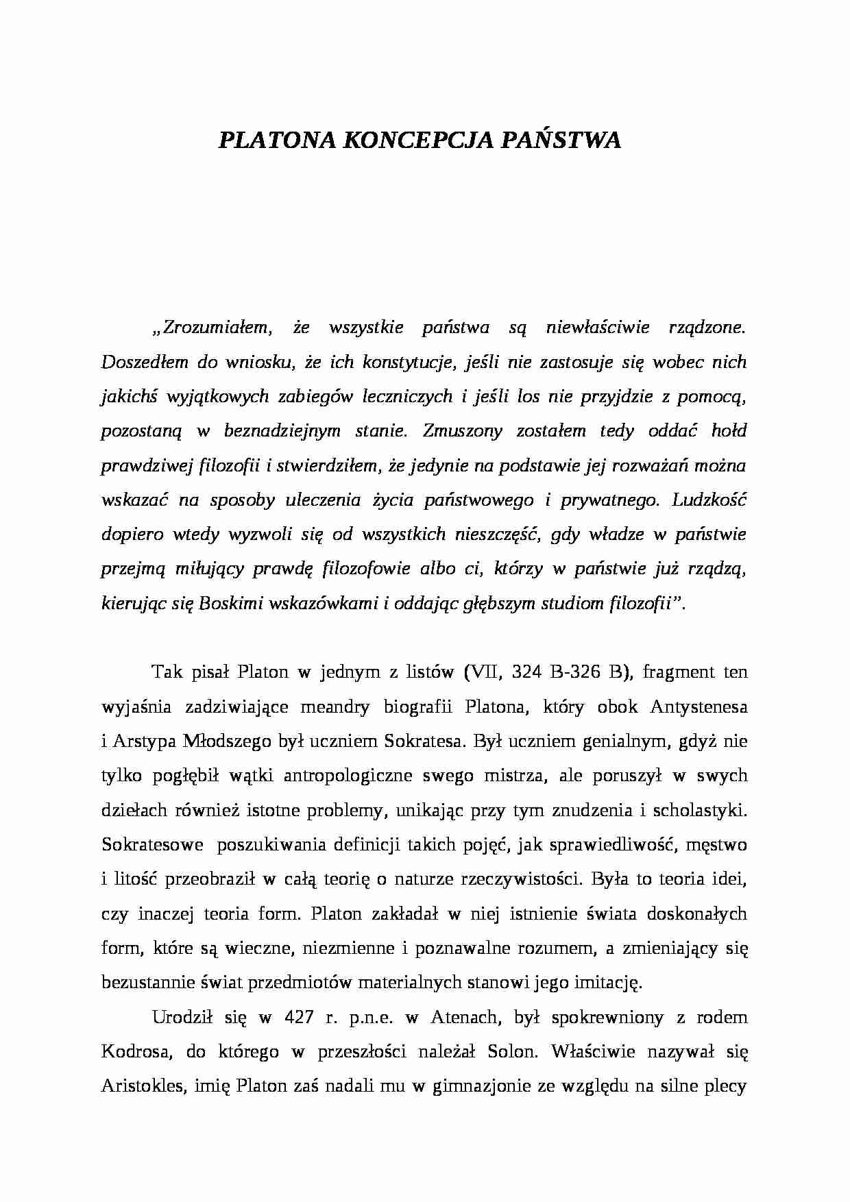 Koncepcja państwa Platona - strona 1
