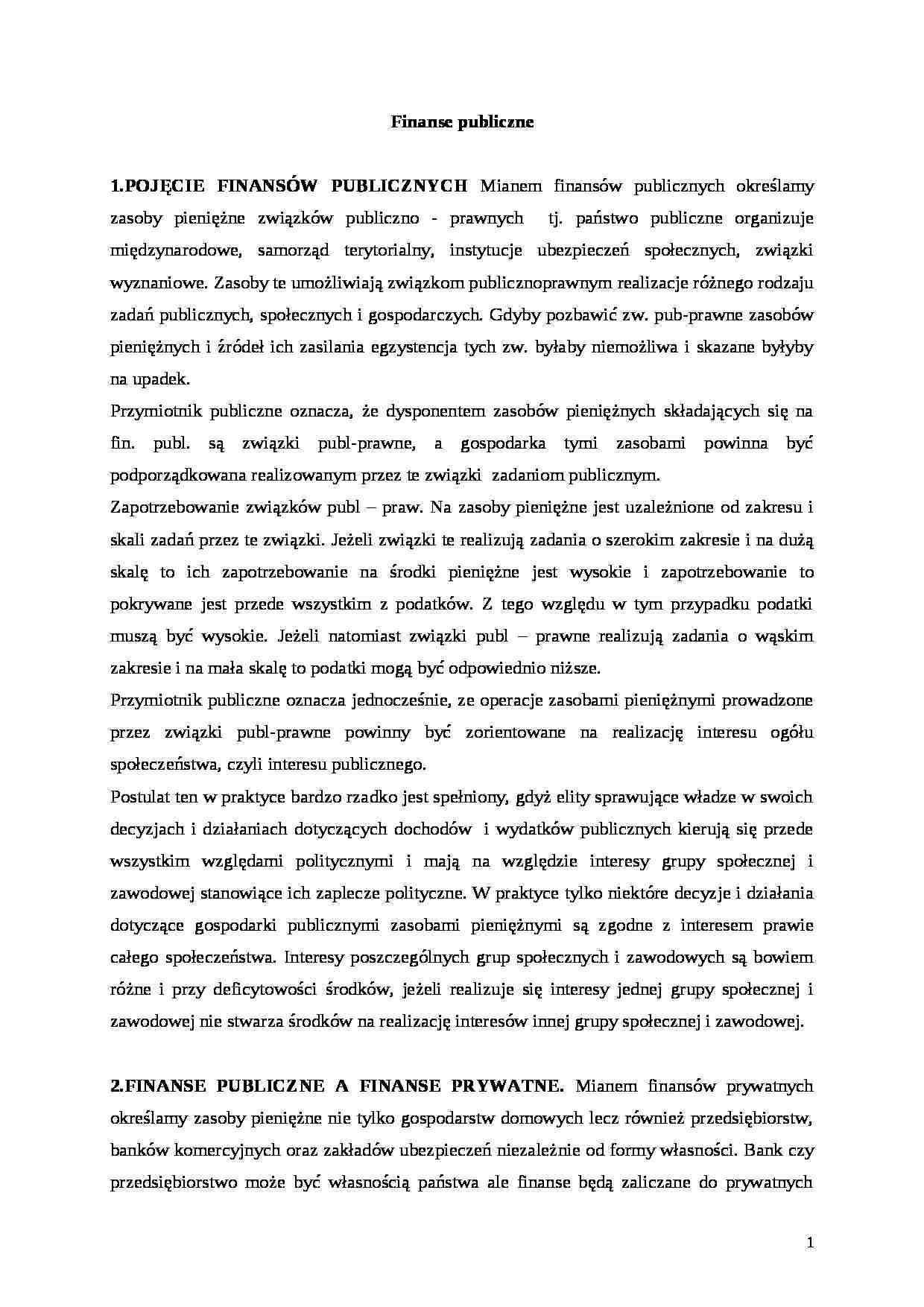 Finanse publiczne - praca zaliczeniowa - strona 1