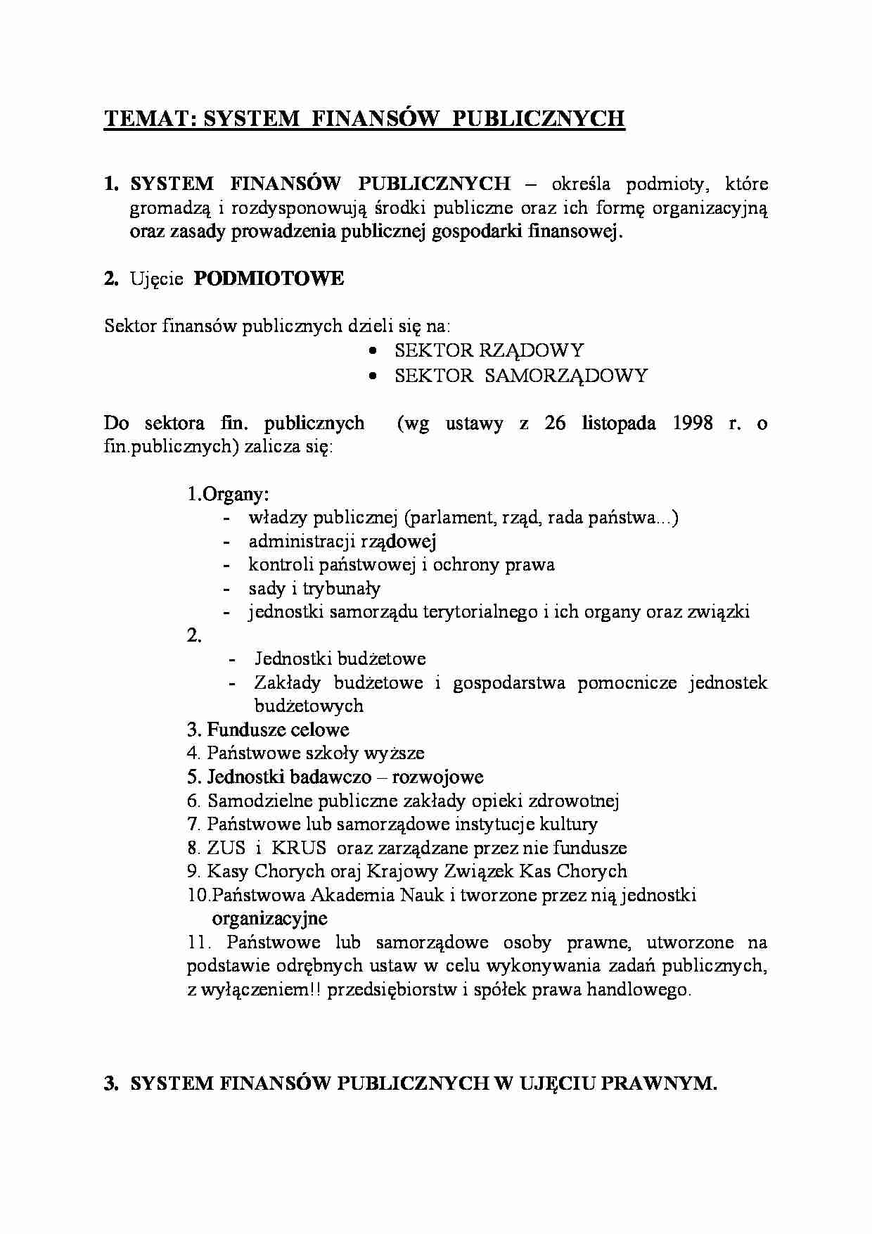 SYSTEM FINANSÓW PUBLICZNYCH - strona 1