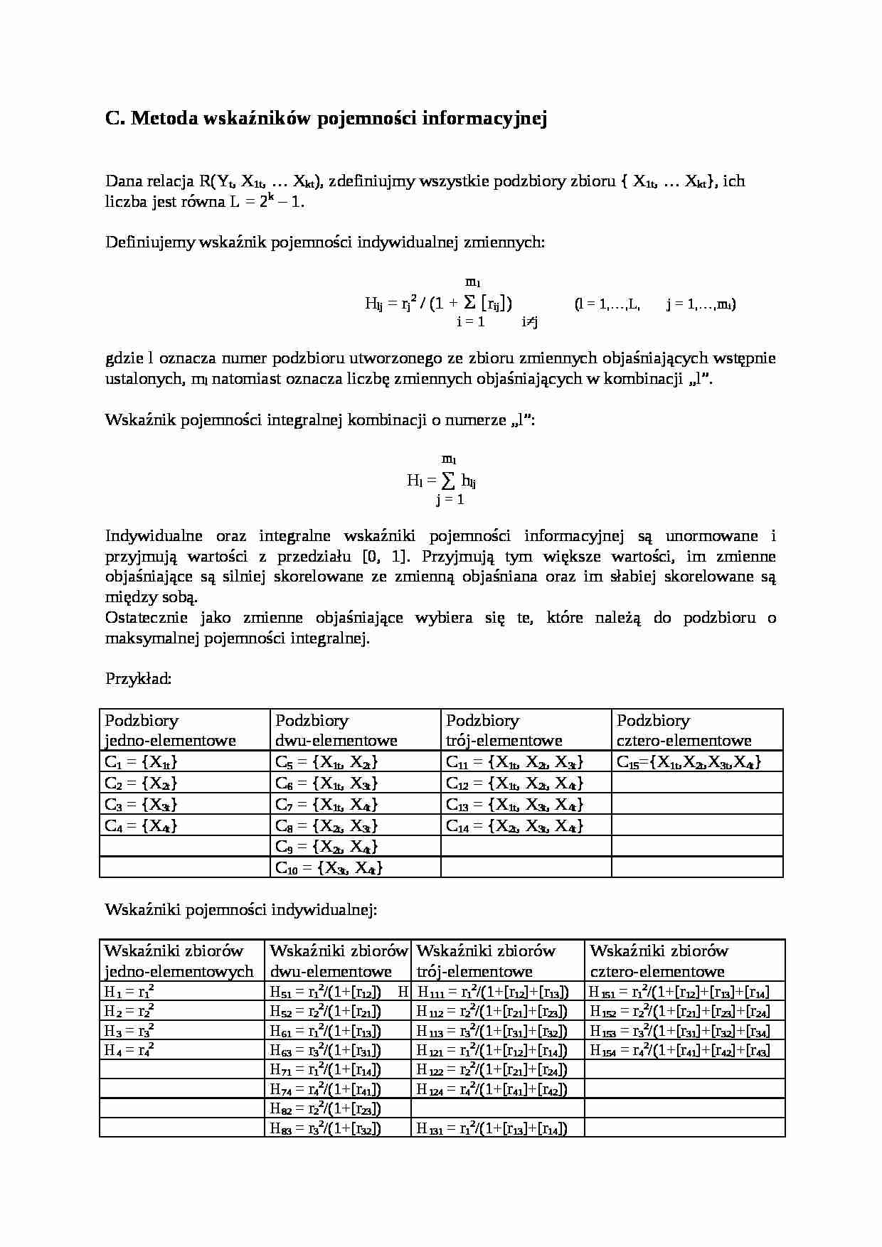 Metoda wskaźników pojemności informacyjnej - strona 1