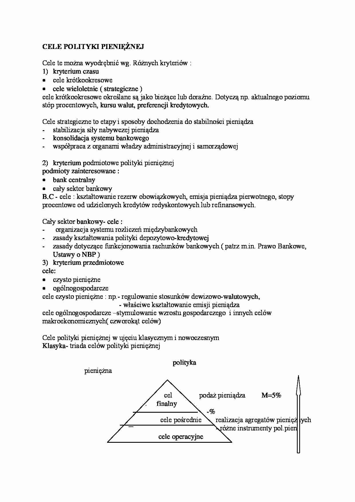 Cele polityki pieniężnej. Popyt na pieniądz - strona 1