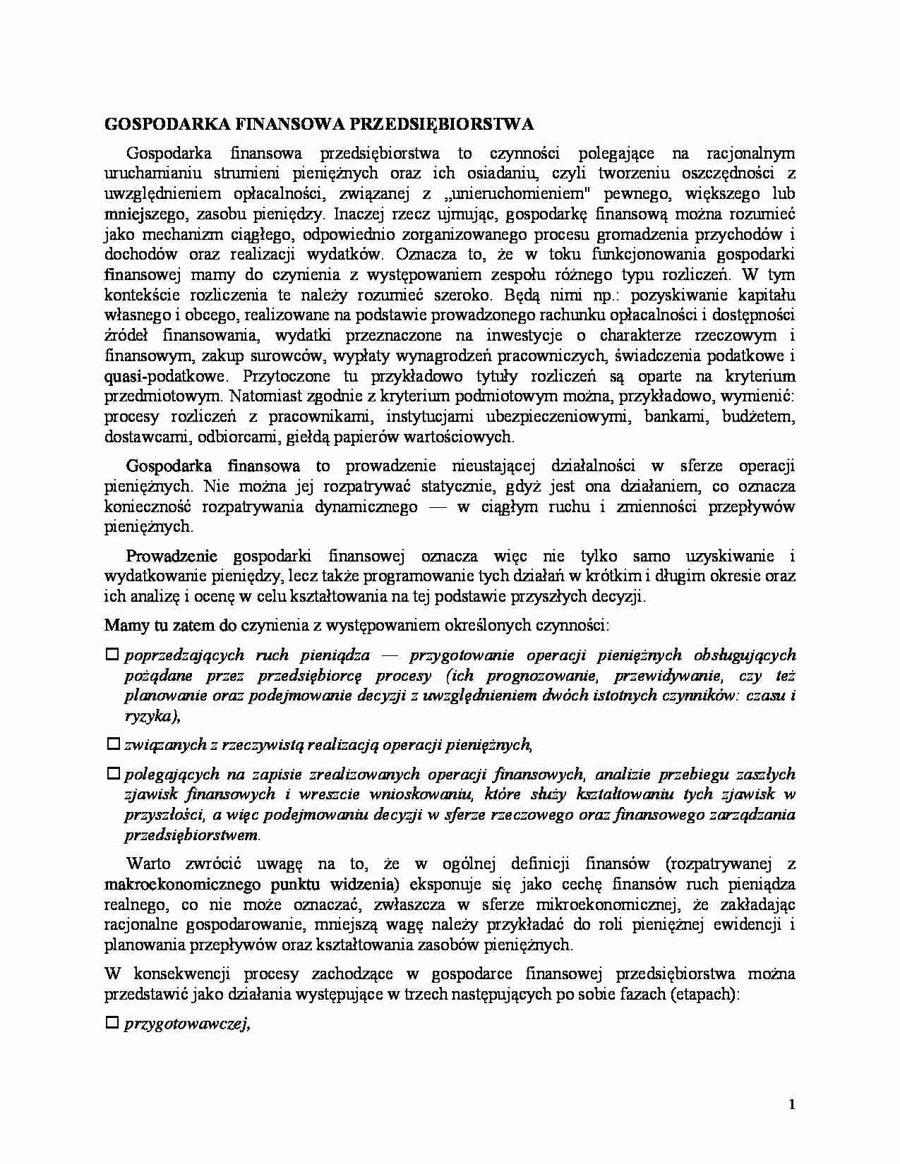 GOSPODARKA FINANSOWA PRZEDSIĘBIORSTWA - strona 1