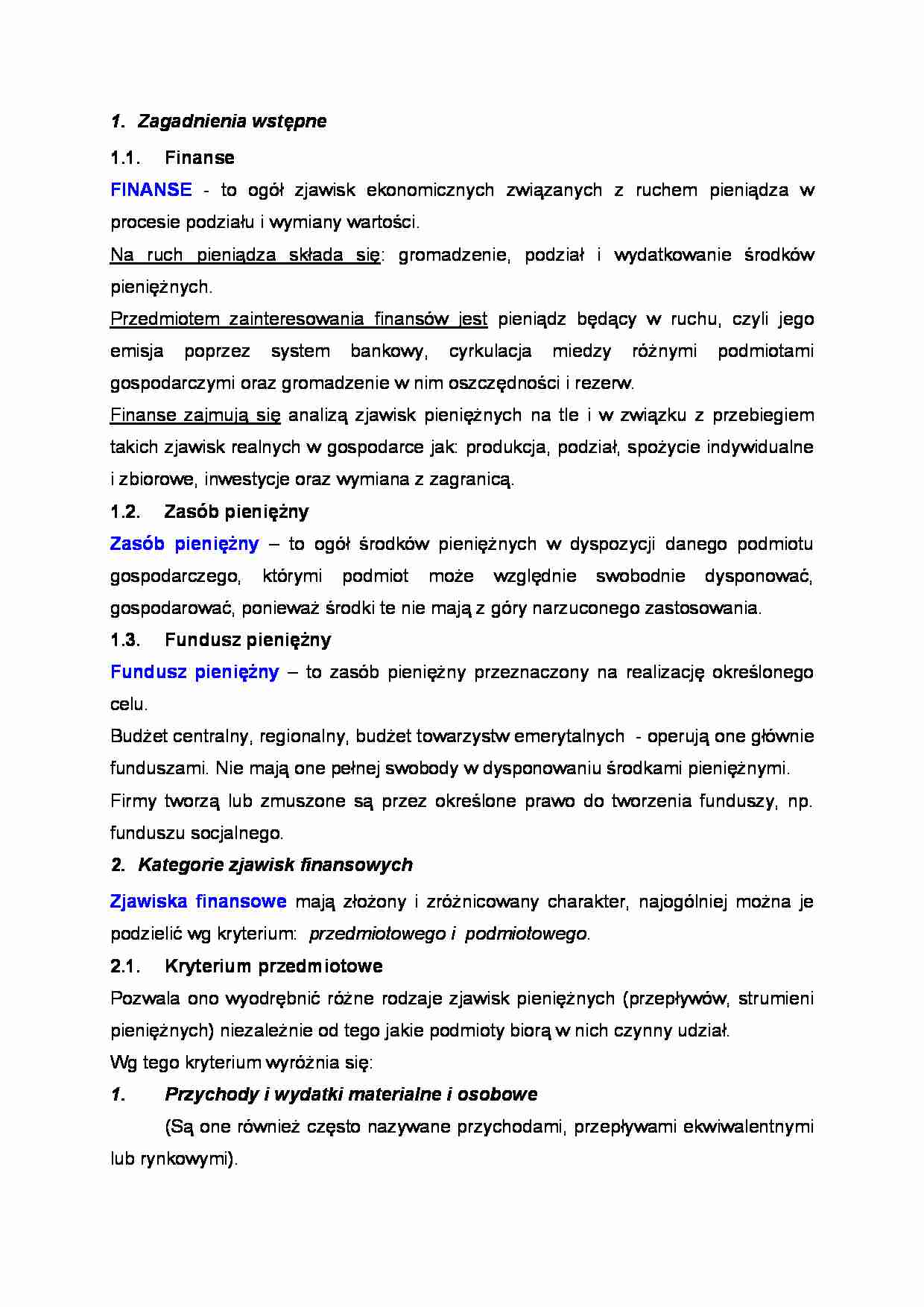 Zagadnienia wstępne z finansów - strona 1